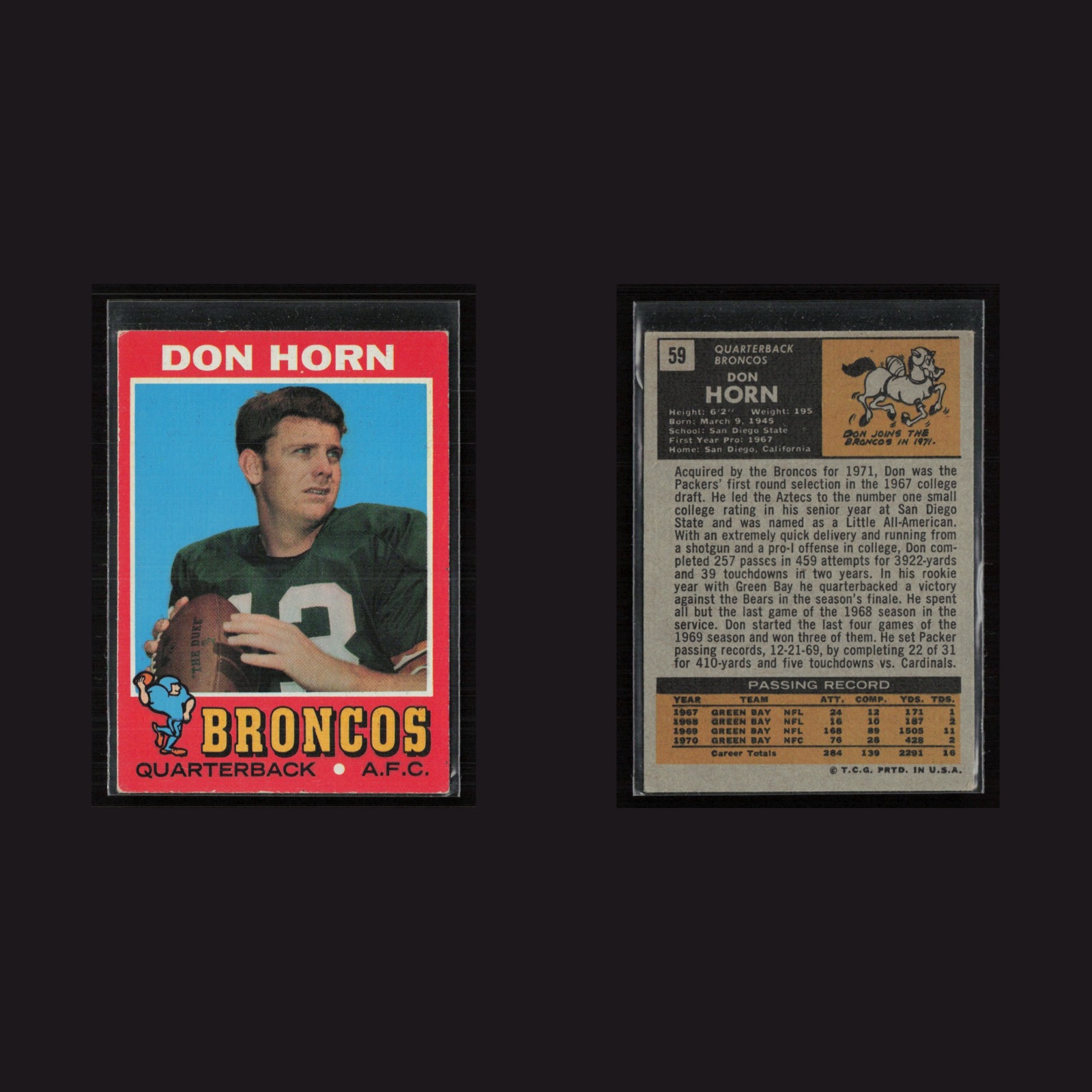 1971 Topps #59 Don Horn -EX/MT Set Break! front and back scans