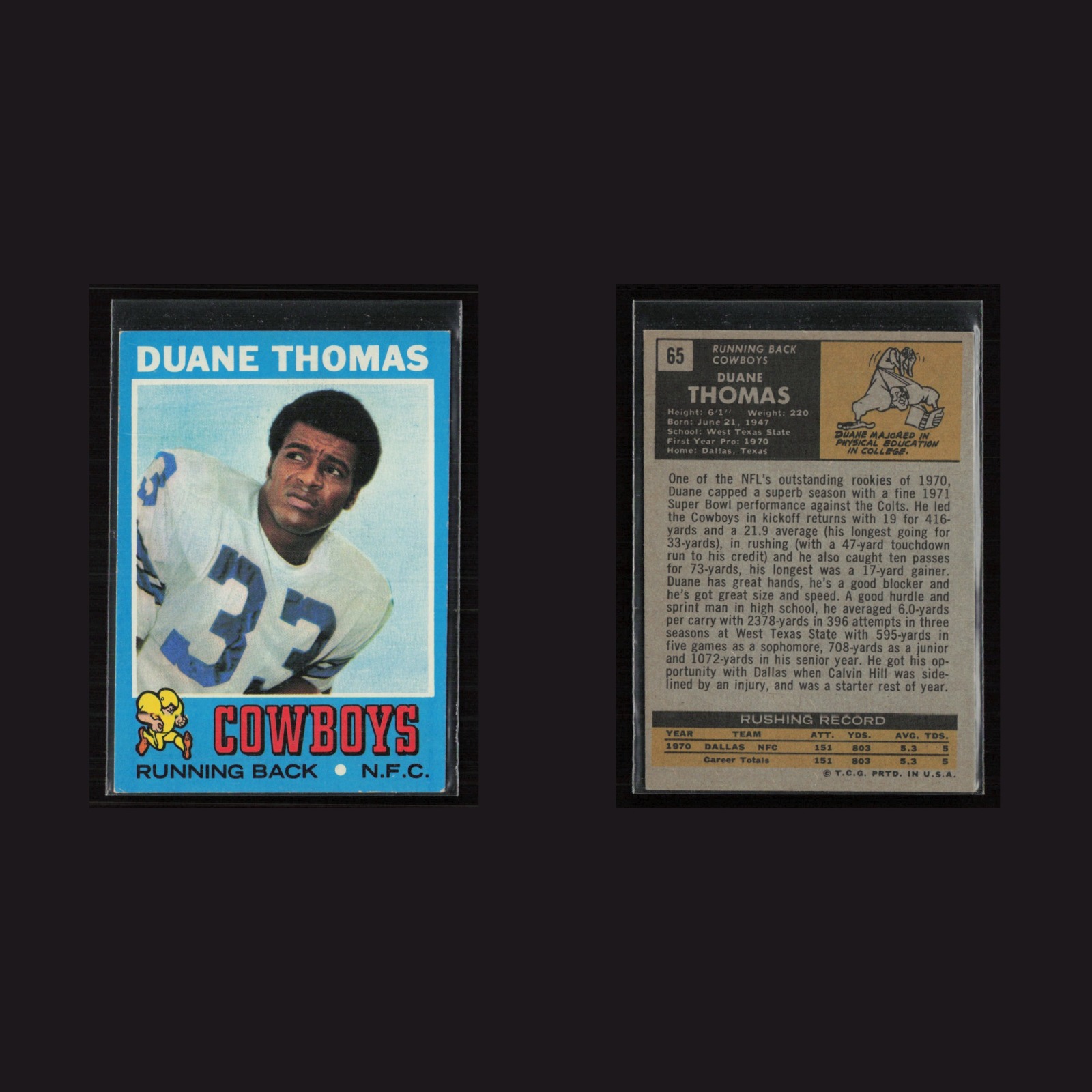 1971 Topps #65 Duane Thomas -EX/NM Set Break! front and back scans