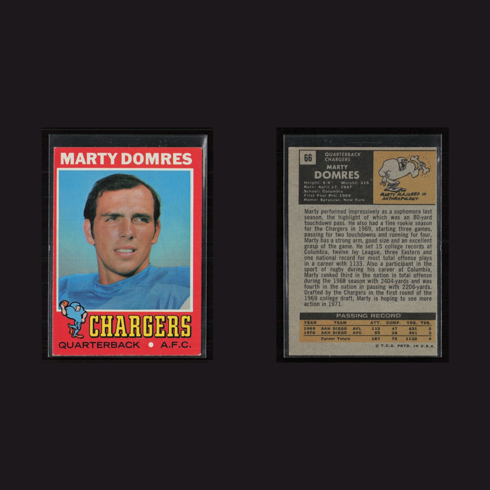1971 Topps #66 Marty Domres -EX+ Set Break! front and back scans