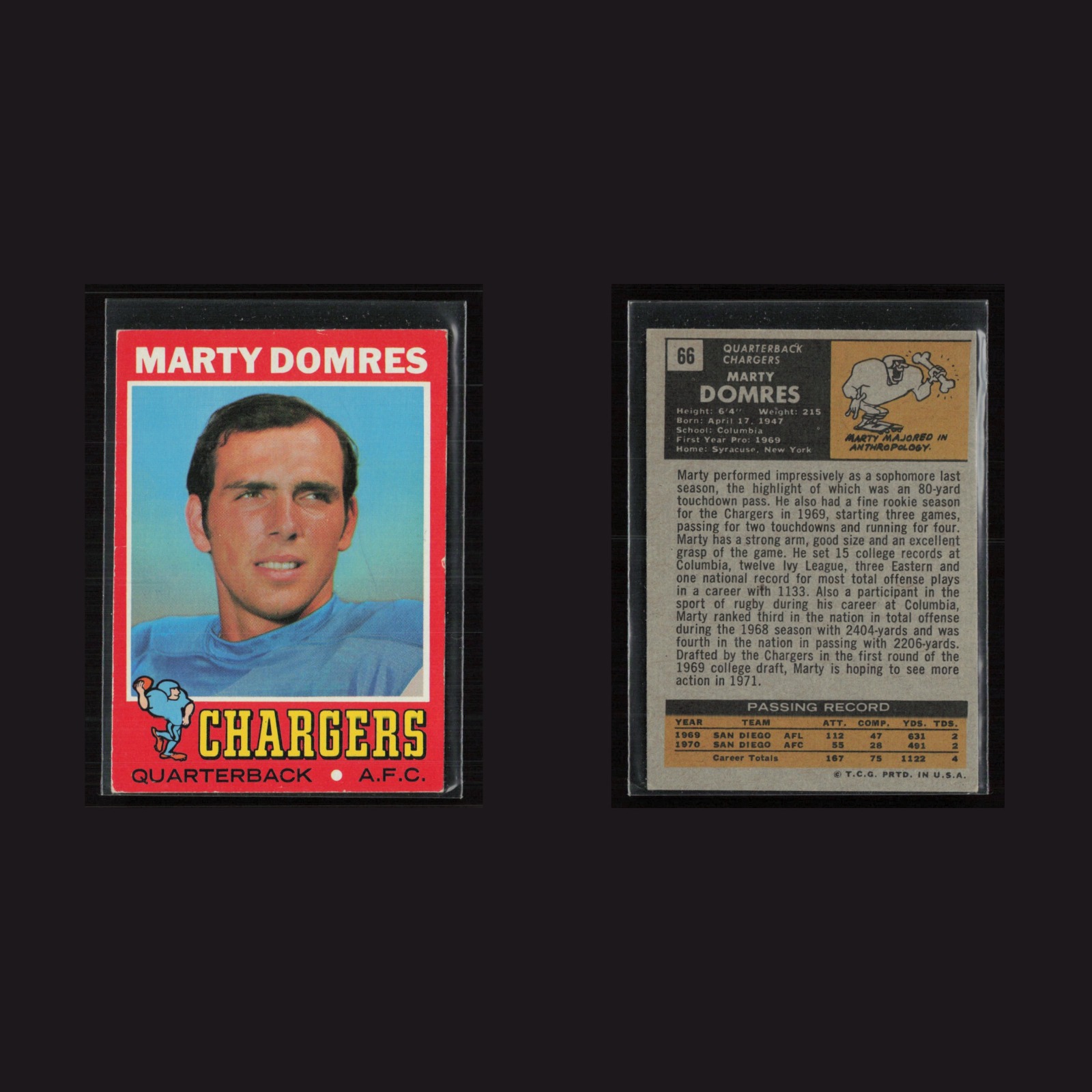 1971 Topps #66 Marty Domres -EX/MT Set Break! front and back scans
