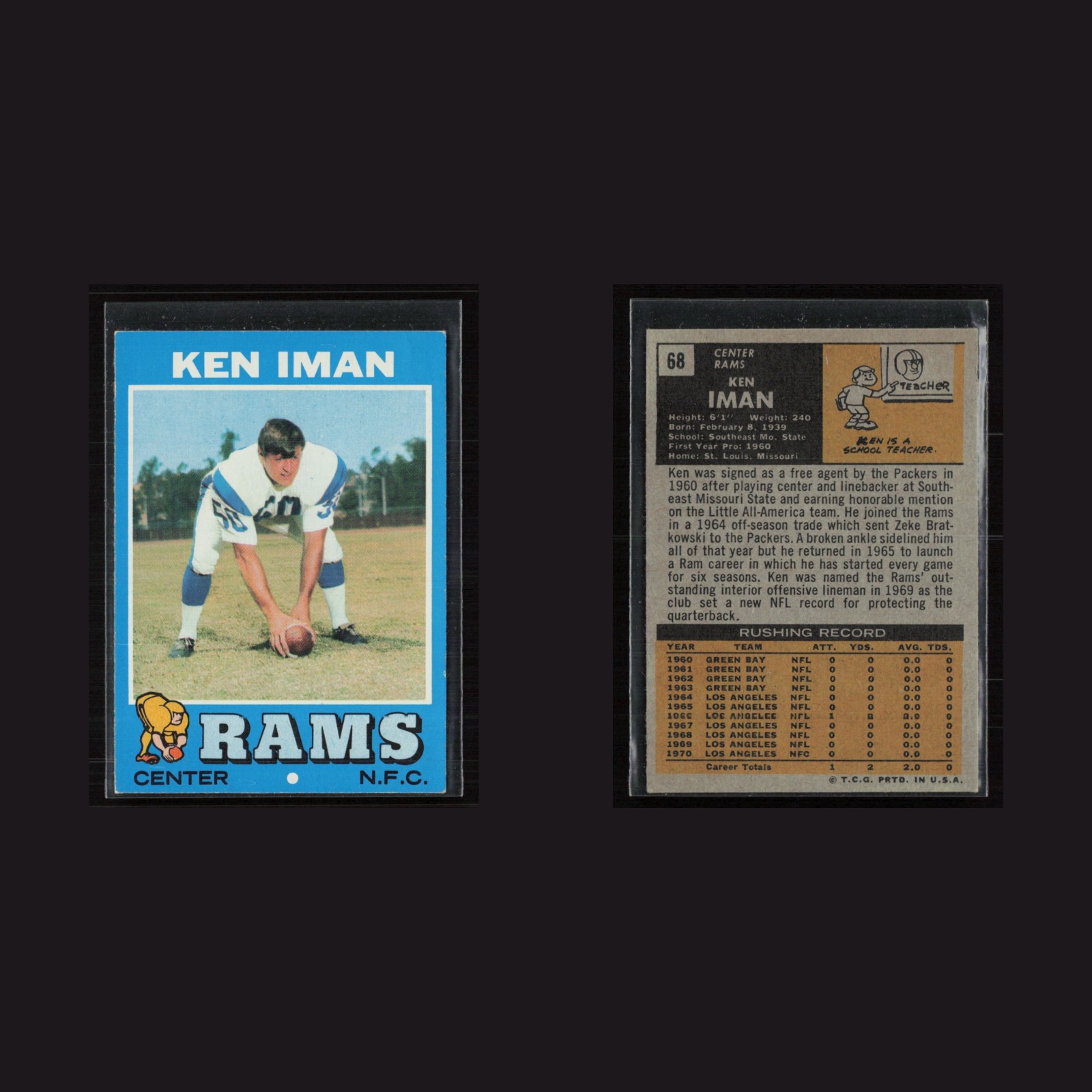 1971 Topps #68 Ken Iman -EX/MT Set Break! front and back scans