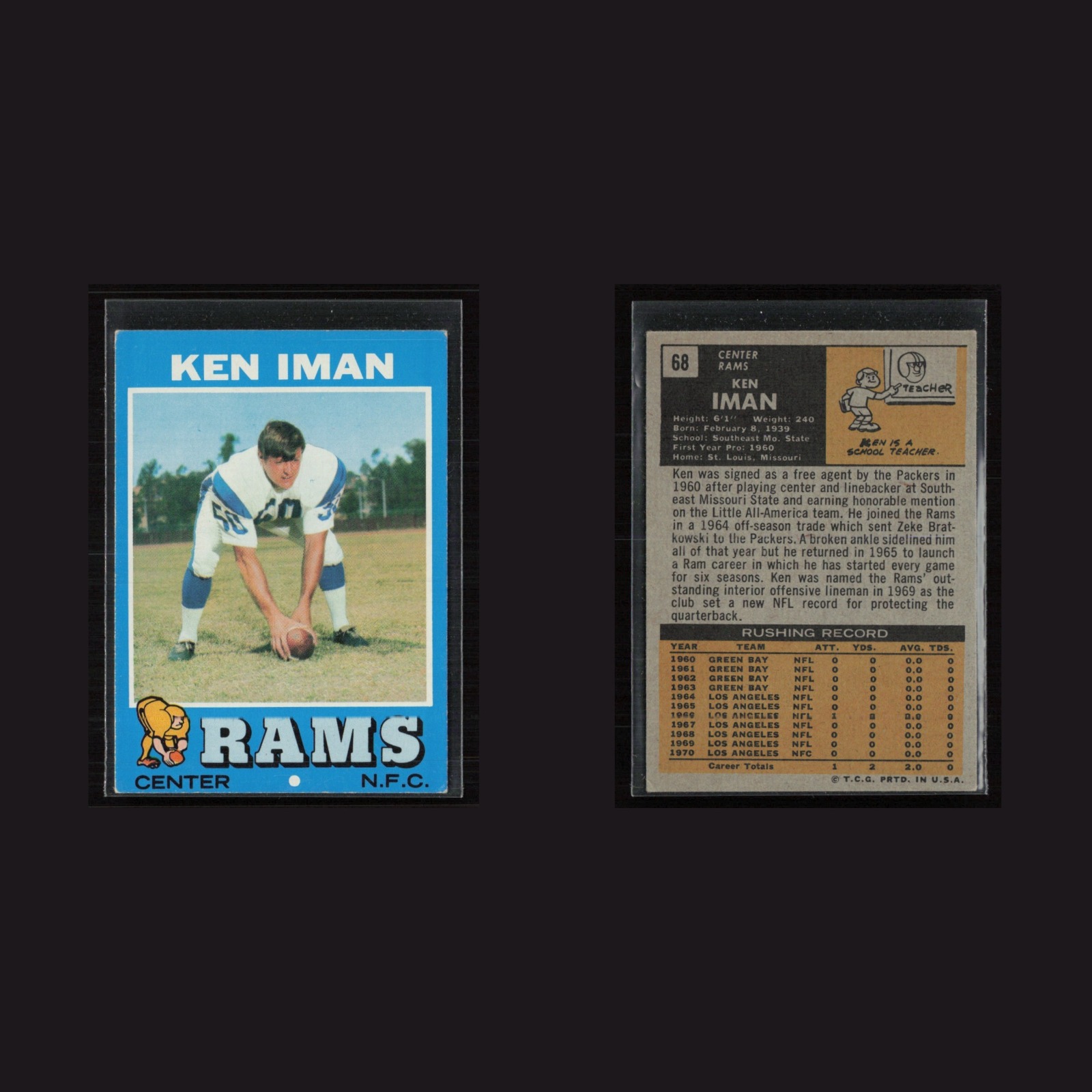 1971 Topps #68 Ken Iman -EX Set Break! front and back scans