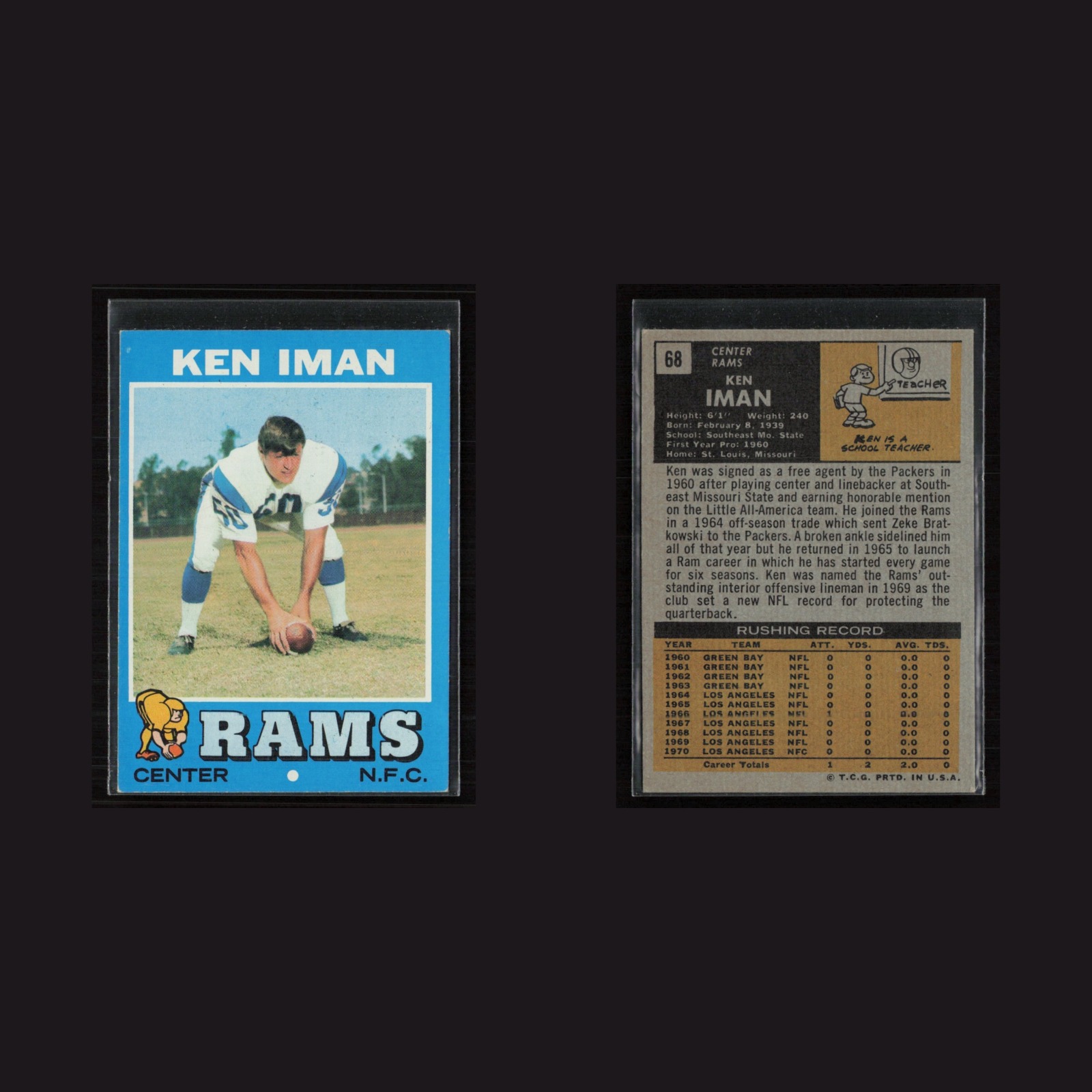 1971 Topps #68 Ken Iman -EX/MT Set Break! front and back scans