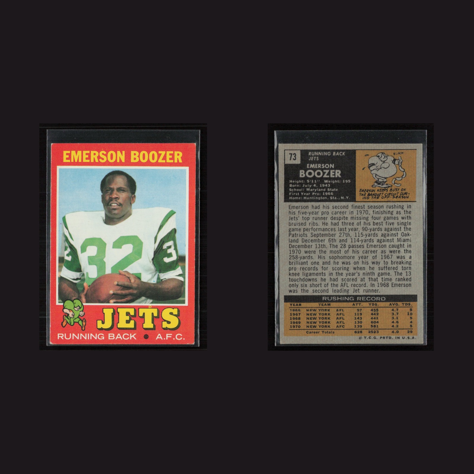 1971 Topps #73 Emerson Boozer -EX+ Set Break! front and back scans