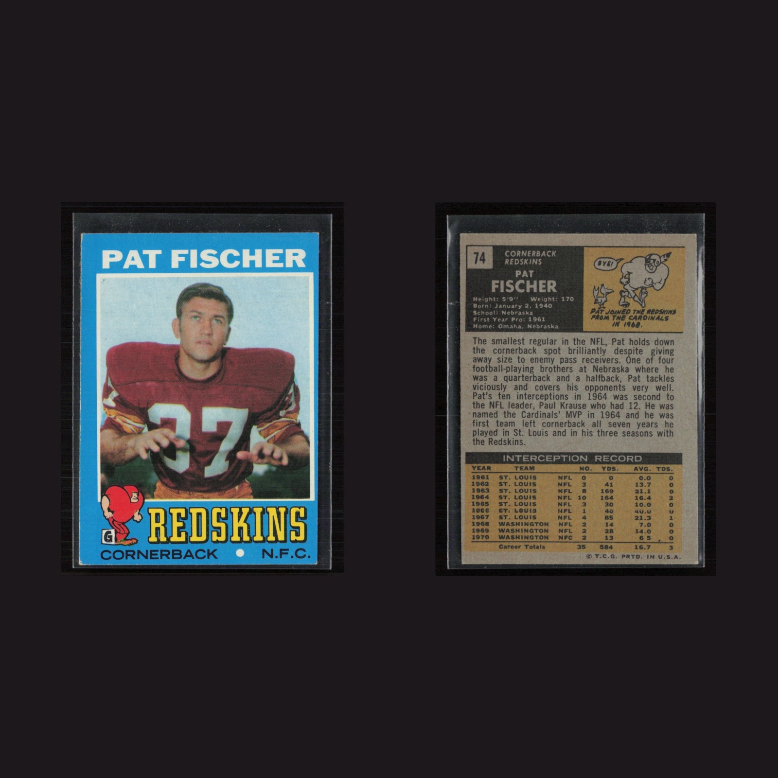 1971 Topps #74 Pat Fischer -EX Set Break! front and back scans