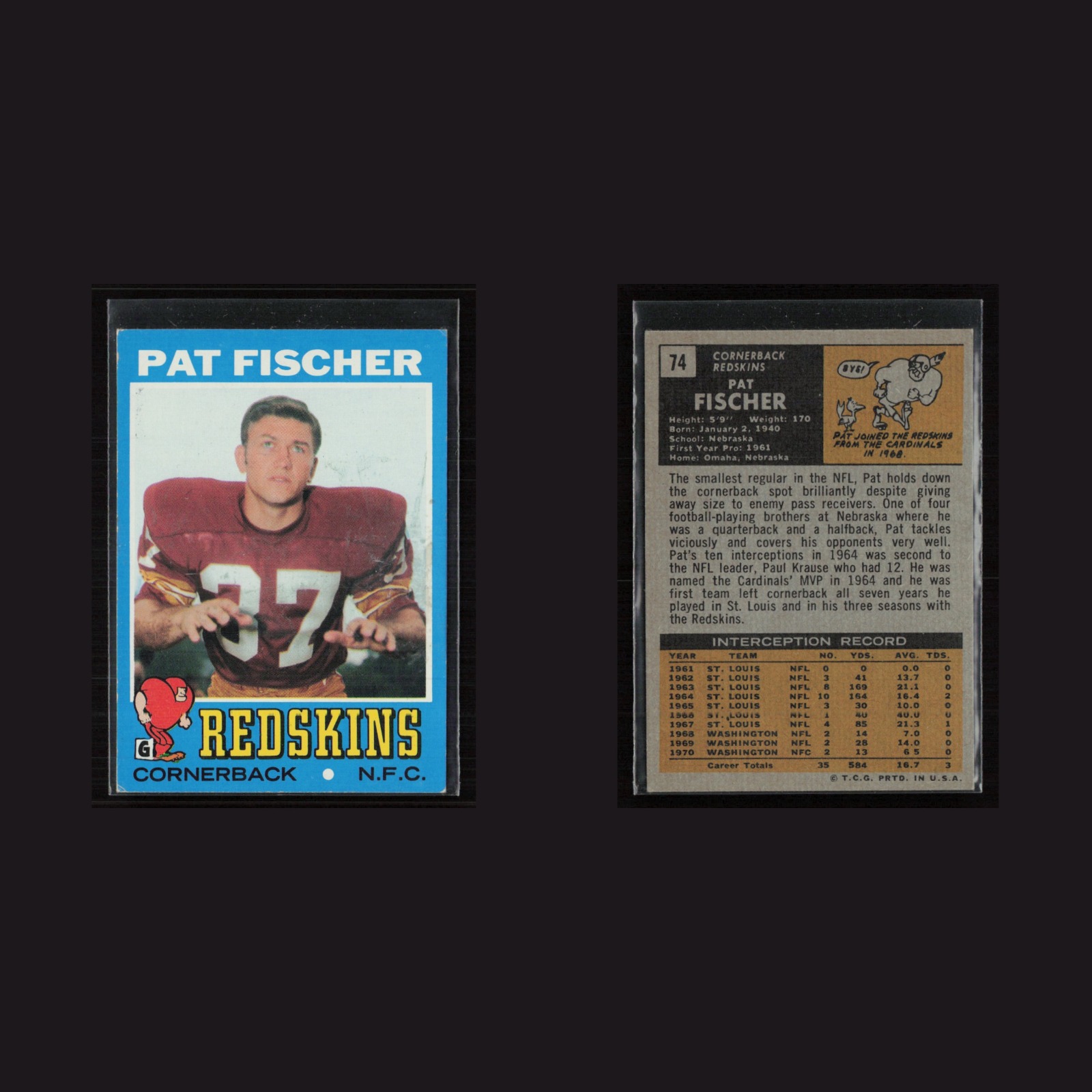 1971 Topps #74 Pat Fischer -EX Set Break! front and back scans