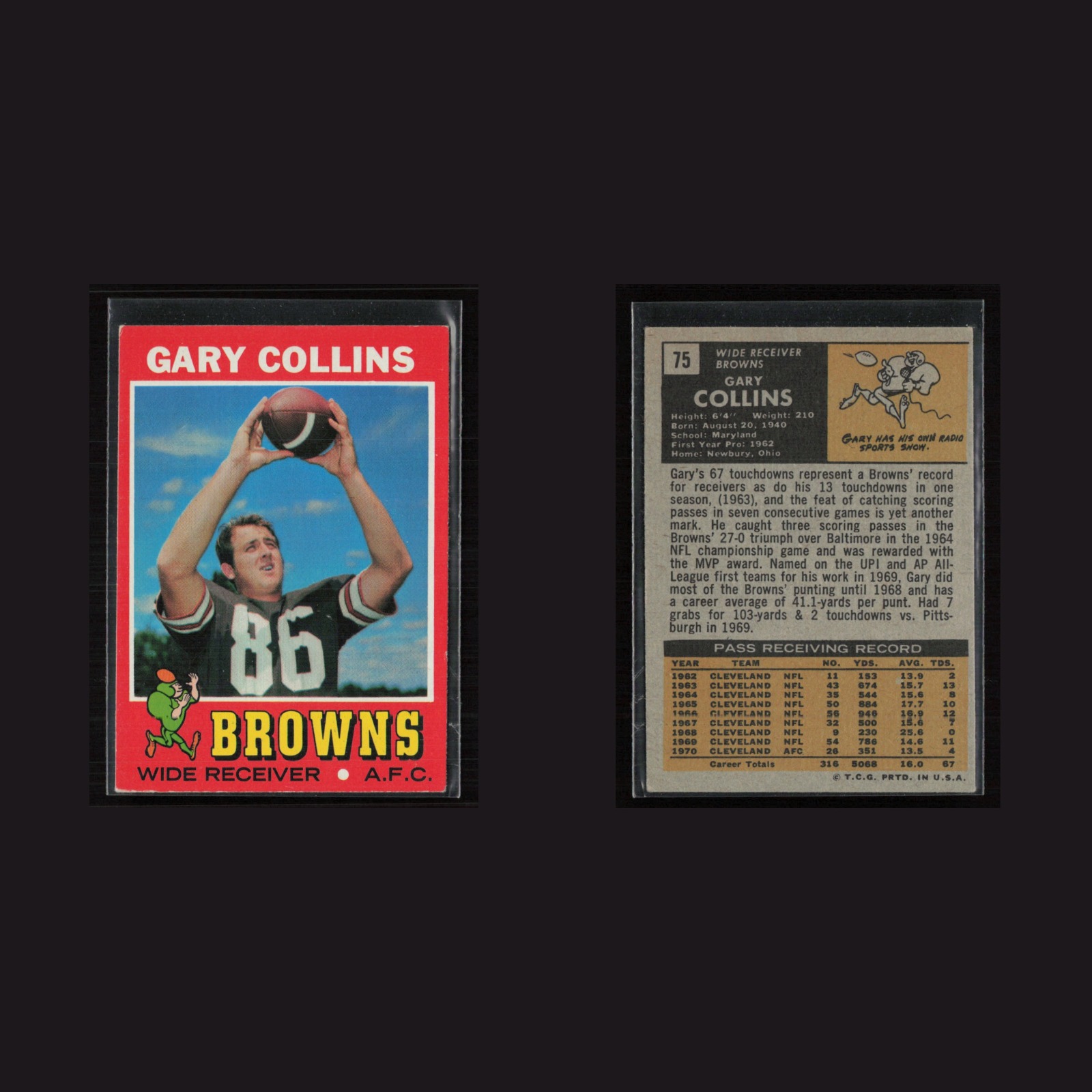 1971 Topps #75 Gary Collins -EX/MT Set Break! front and back scans