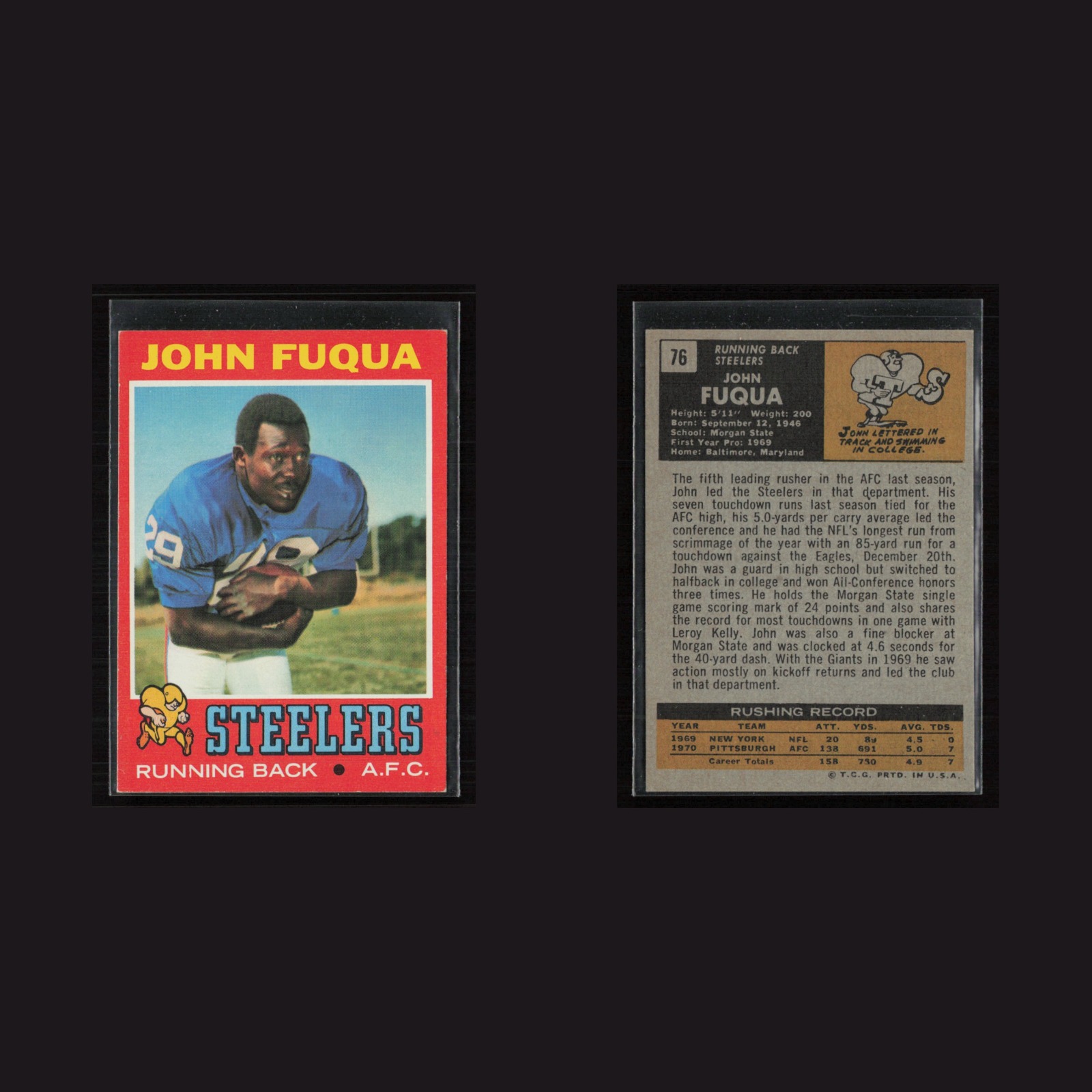 1971 Topps #76 John Fuqua -EX/NM Set Break! front and back scans