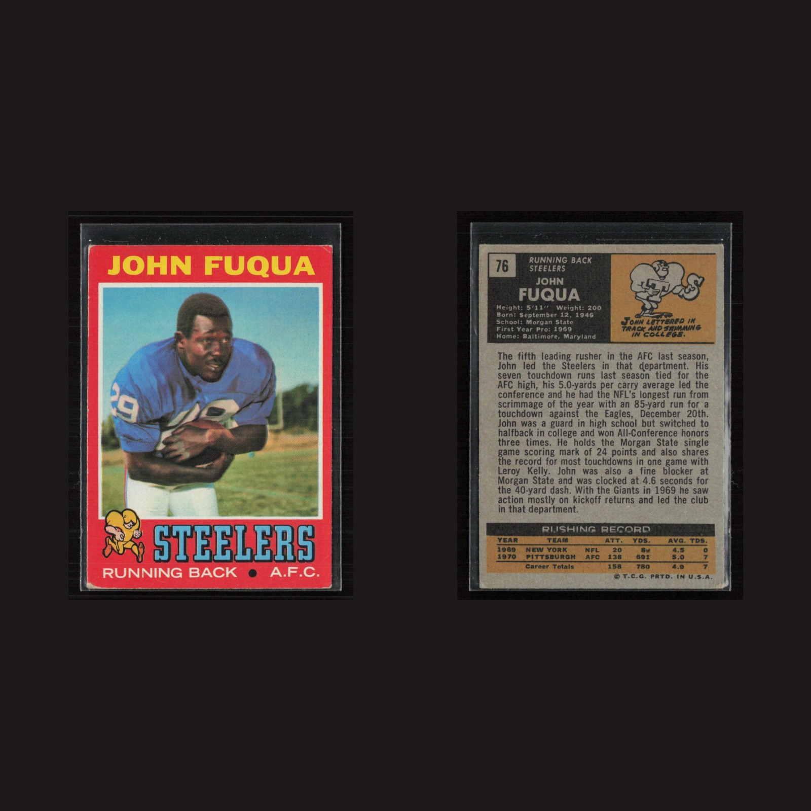 1971 Topps #76 John Fuqua -EX/NM Set Break! front and back scans