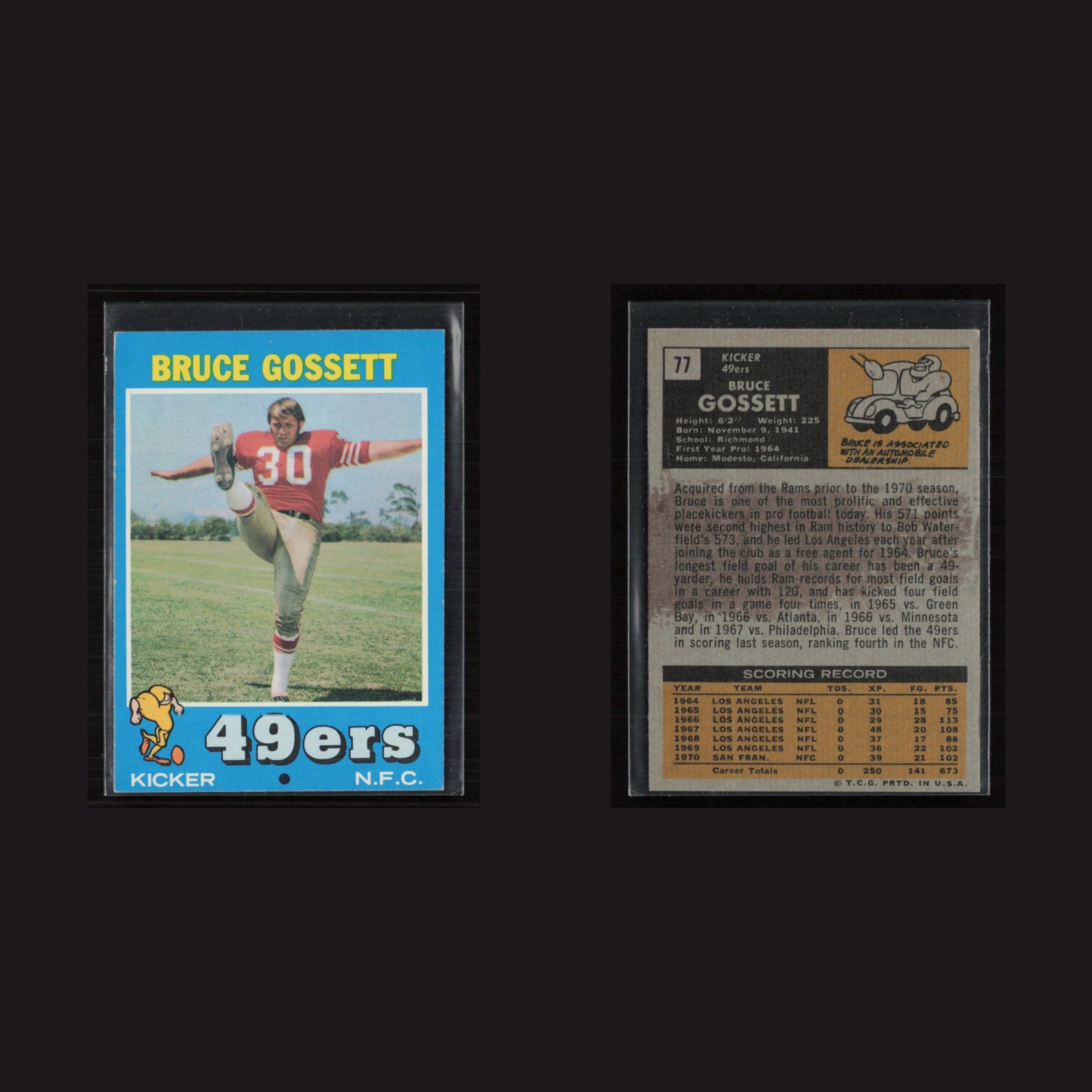 1971 Topps #77 Bruce Gossett -EX Set Break! front and back scans