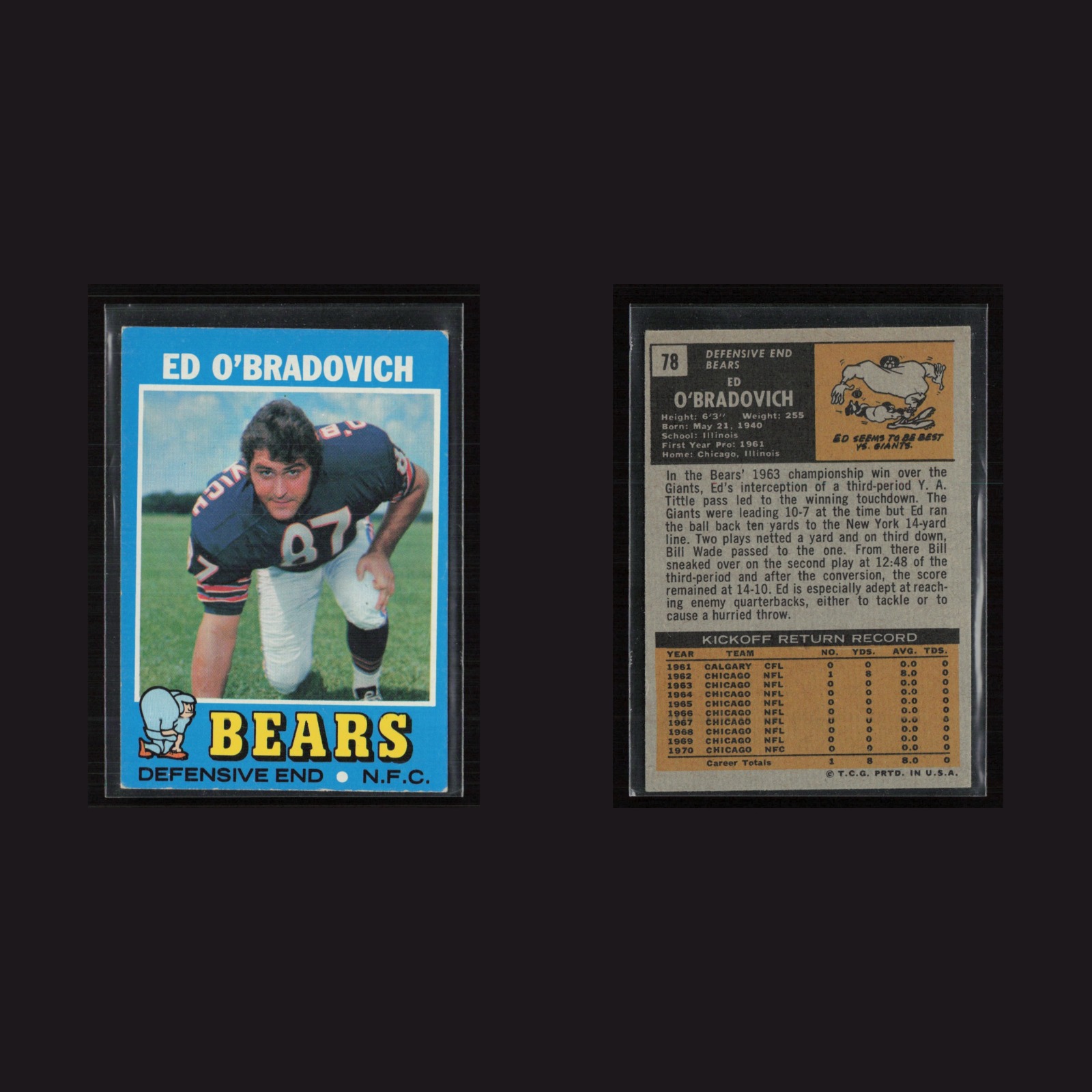 1971 Topps #78 Ed O'Bradovich -EX Set Break! front and back scans