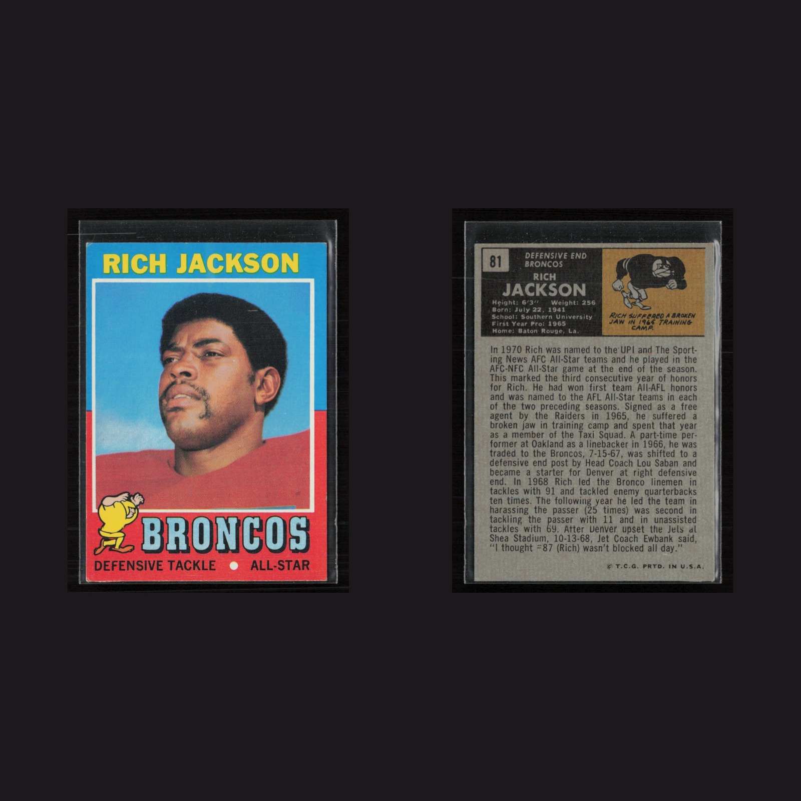1971 Topps #81 Rich Jackson -EX+ Set Break! front and back scans