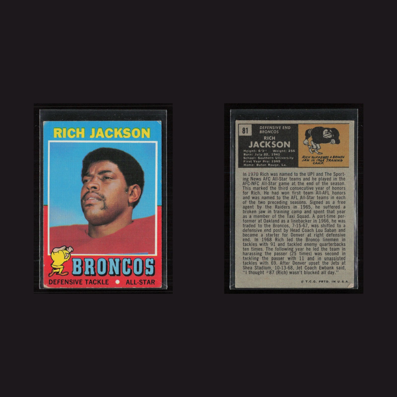 1971 Topps #81 Rich Jackson -EX Set Break! front and back scans