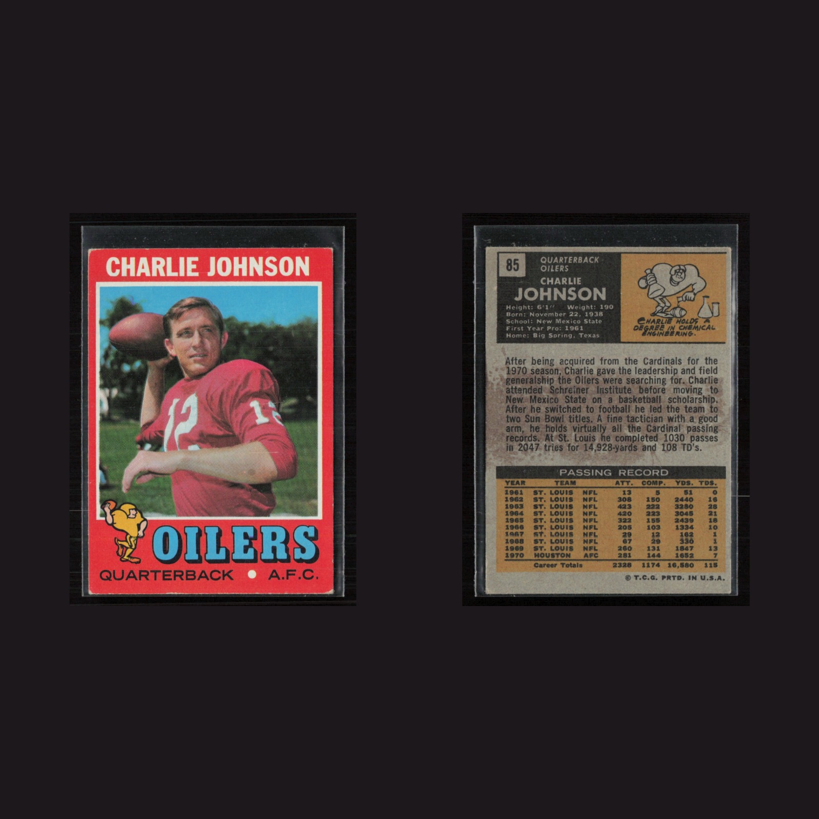 1971 Topps #85 Charlie Johnson -EX+ Set Break! front and back scans
