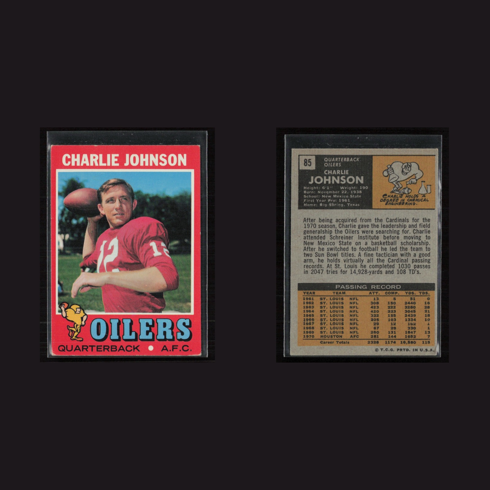 1971 Topps #85 Charlie Johnson -EX+ Set Break! front and back scans