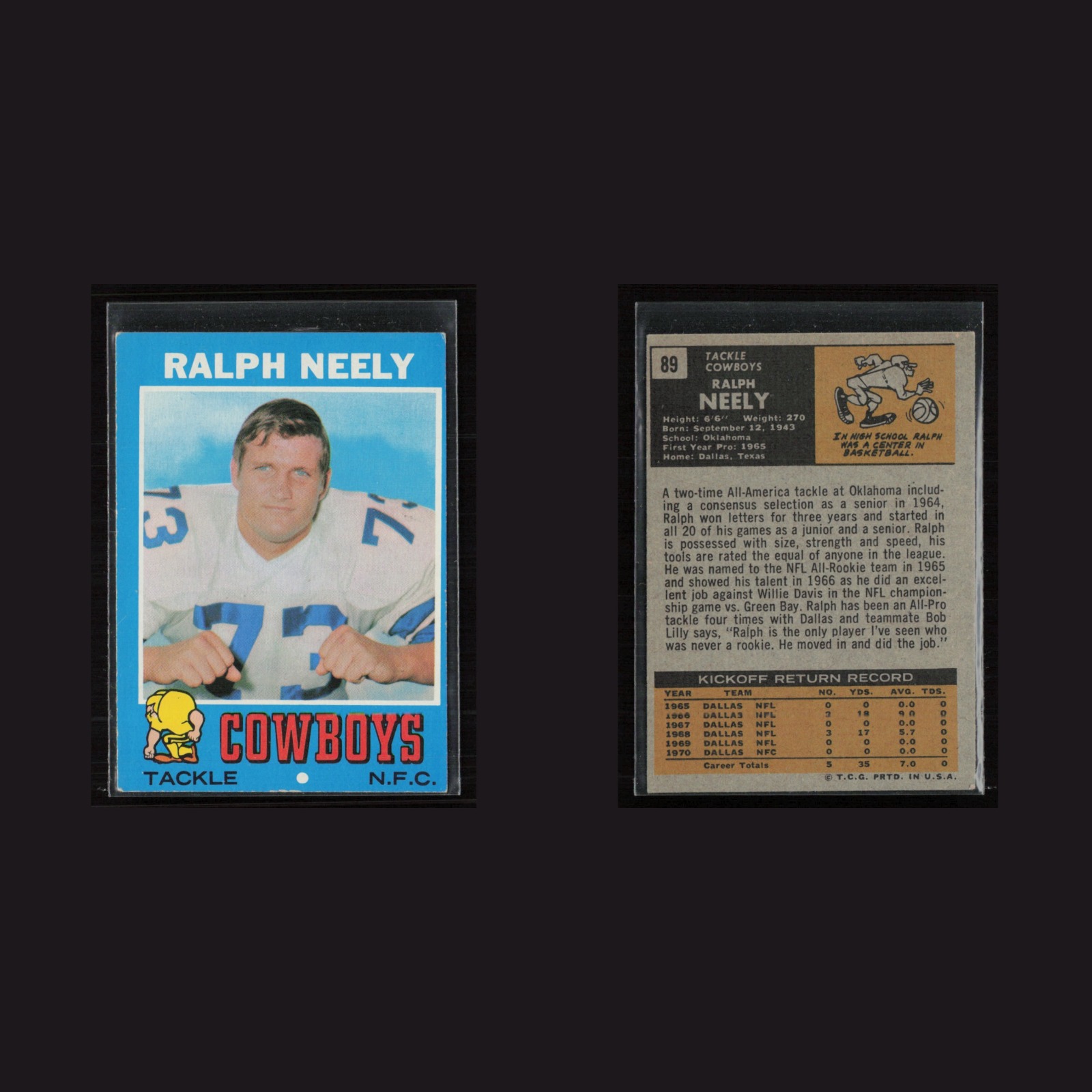 1971 Topps #89 Ralph Neely -EX Set Break! front and back scans