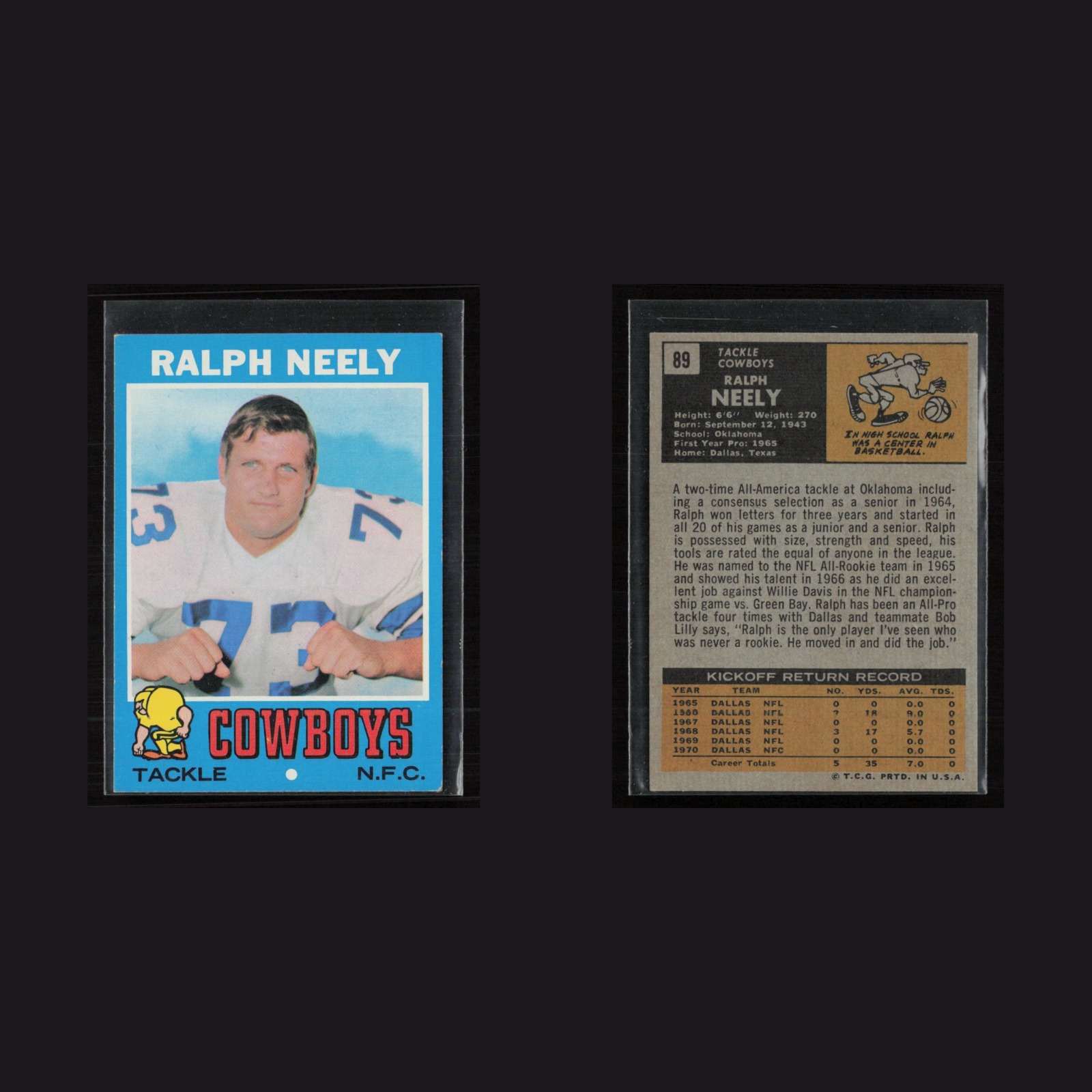 1971 Topps #89 Ralph Neely -EX/NM Set Break! front and back scans
