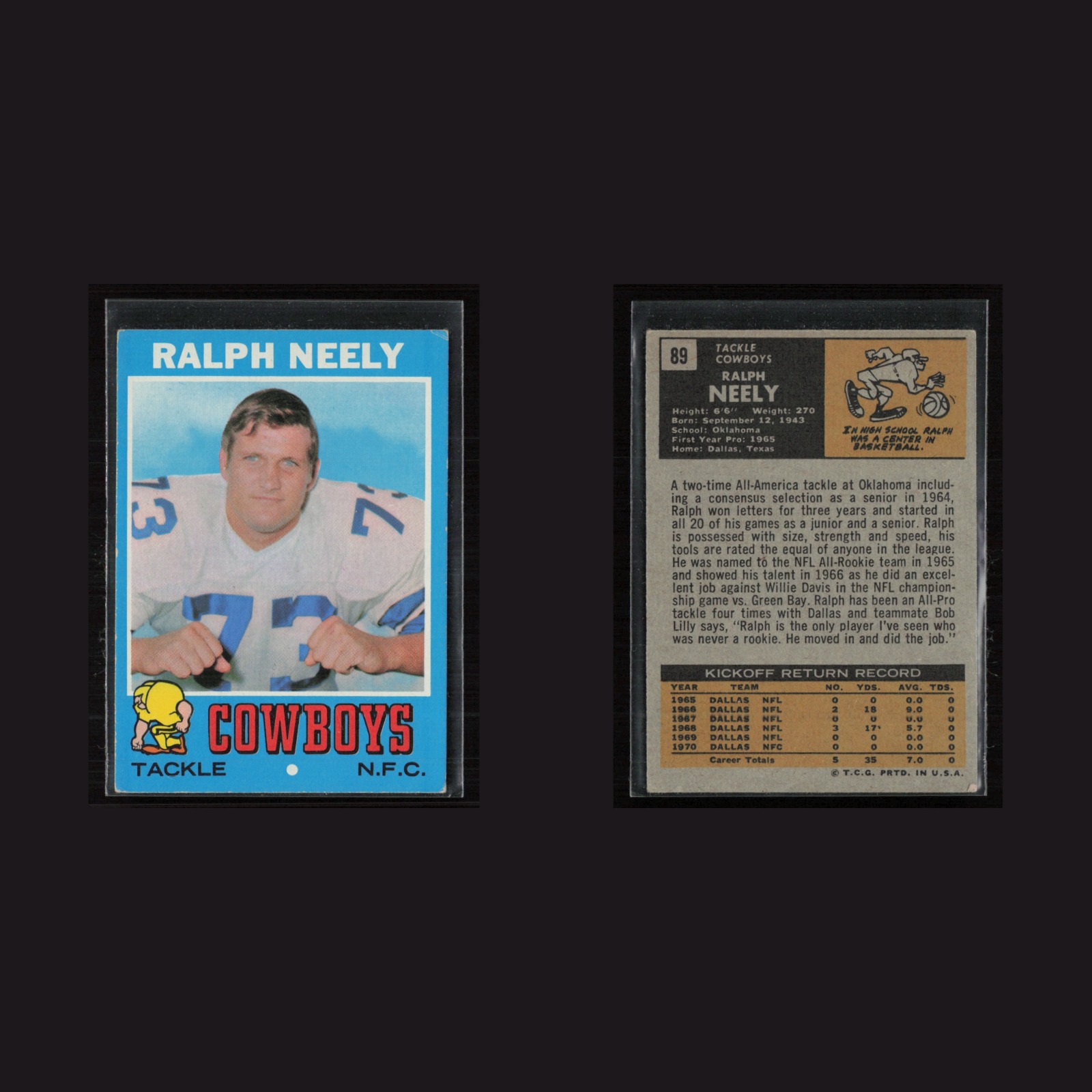 1971 Topps #89 Ralph Neely -EX/MT Set Break! front and back scans