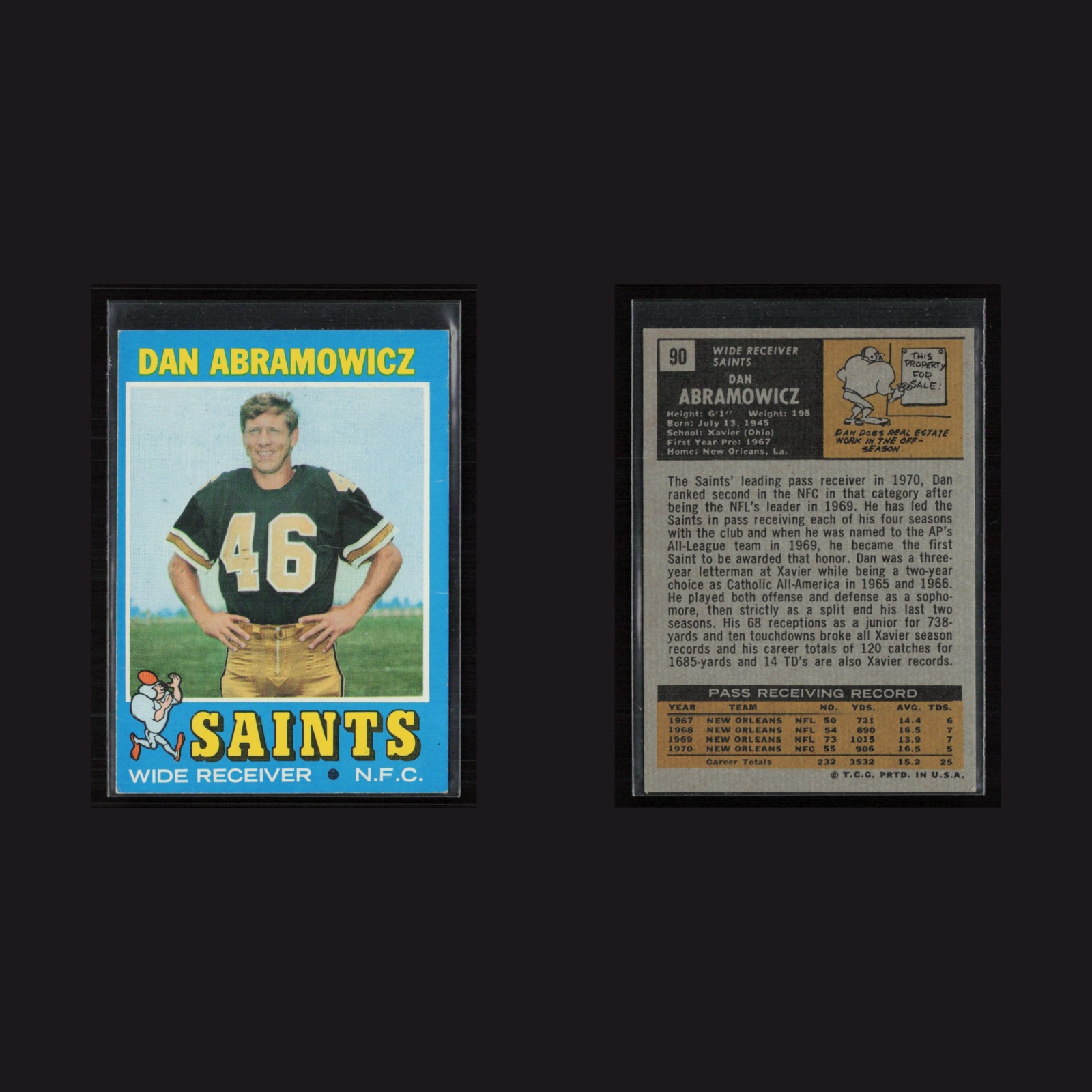 1971 Topps #90 Dan Abramowicz -EX/MT Set Break! front and back scans
