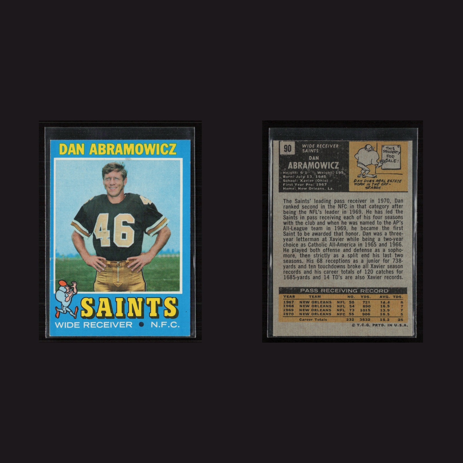 1971 Topps #90 Dan Abramowicz -EX+ Set Break! front and back scans