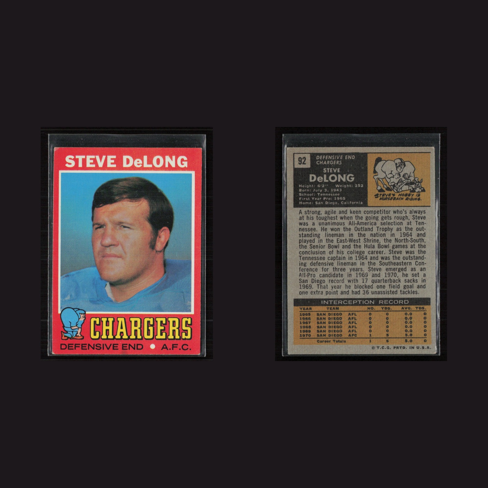 1971 Topps #92 Steve DeLong -EX/MT Set Break! front and back scans