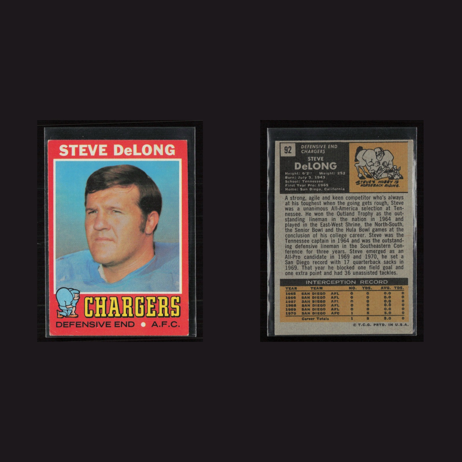 1971 Topps #92 Steve DeLong -EX/MT Set Break! front and back scans