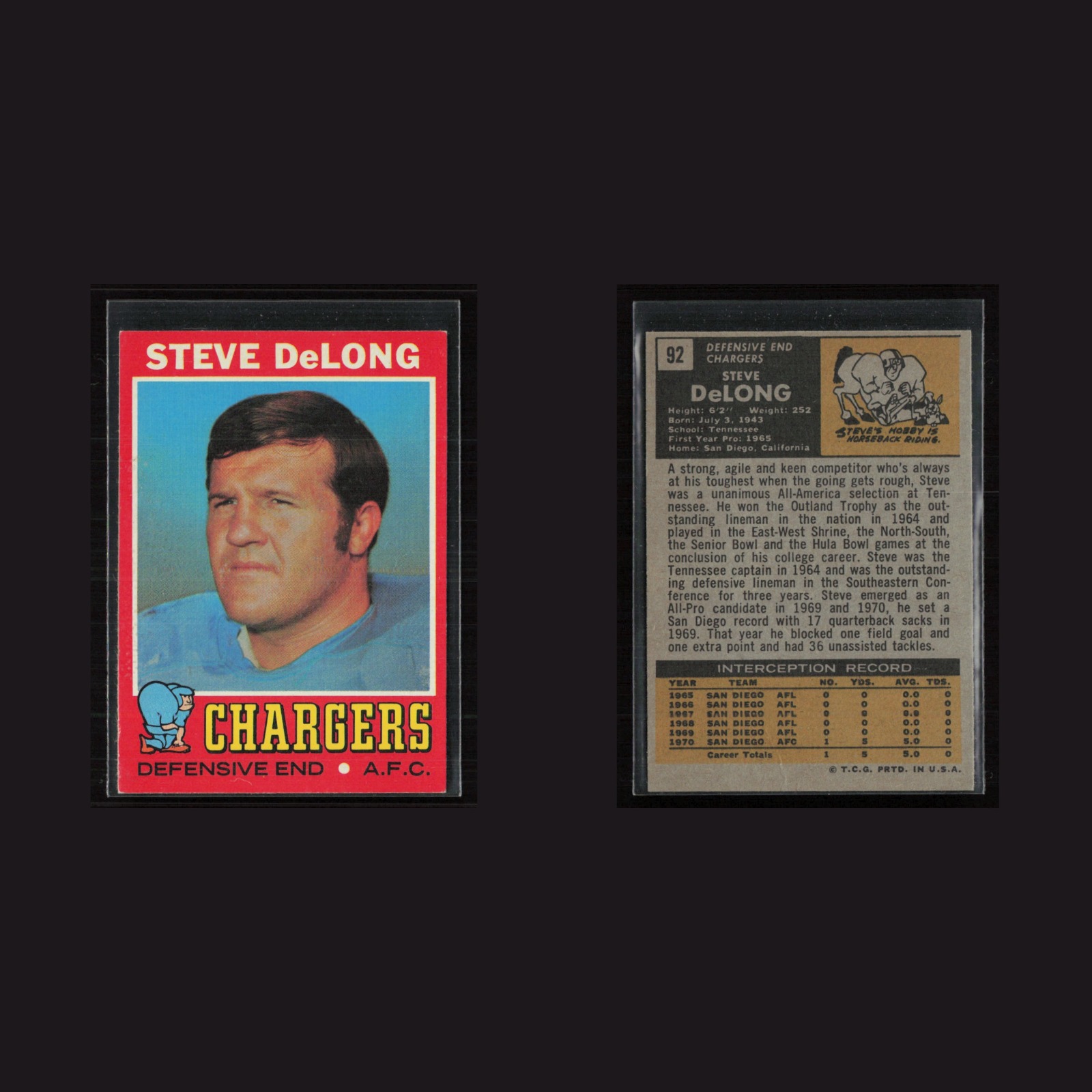 1971 Topps #92 Steve DeLong -EX/NM Set Break! front and back scans