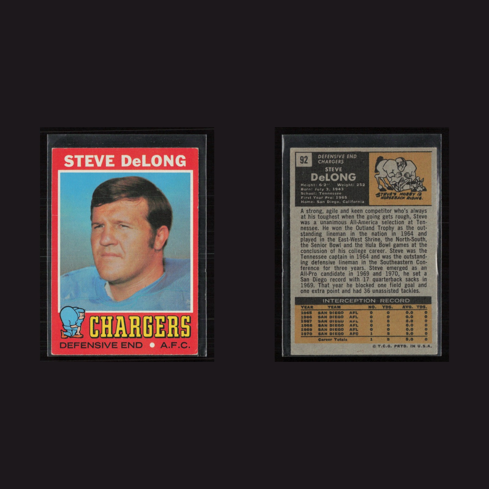 1971 Topps #92 Steve DeLong -EX/MT Set Break! front and back scans