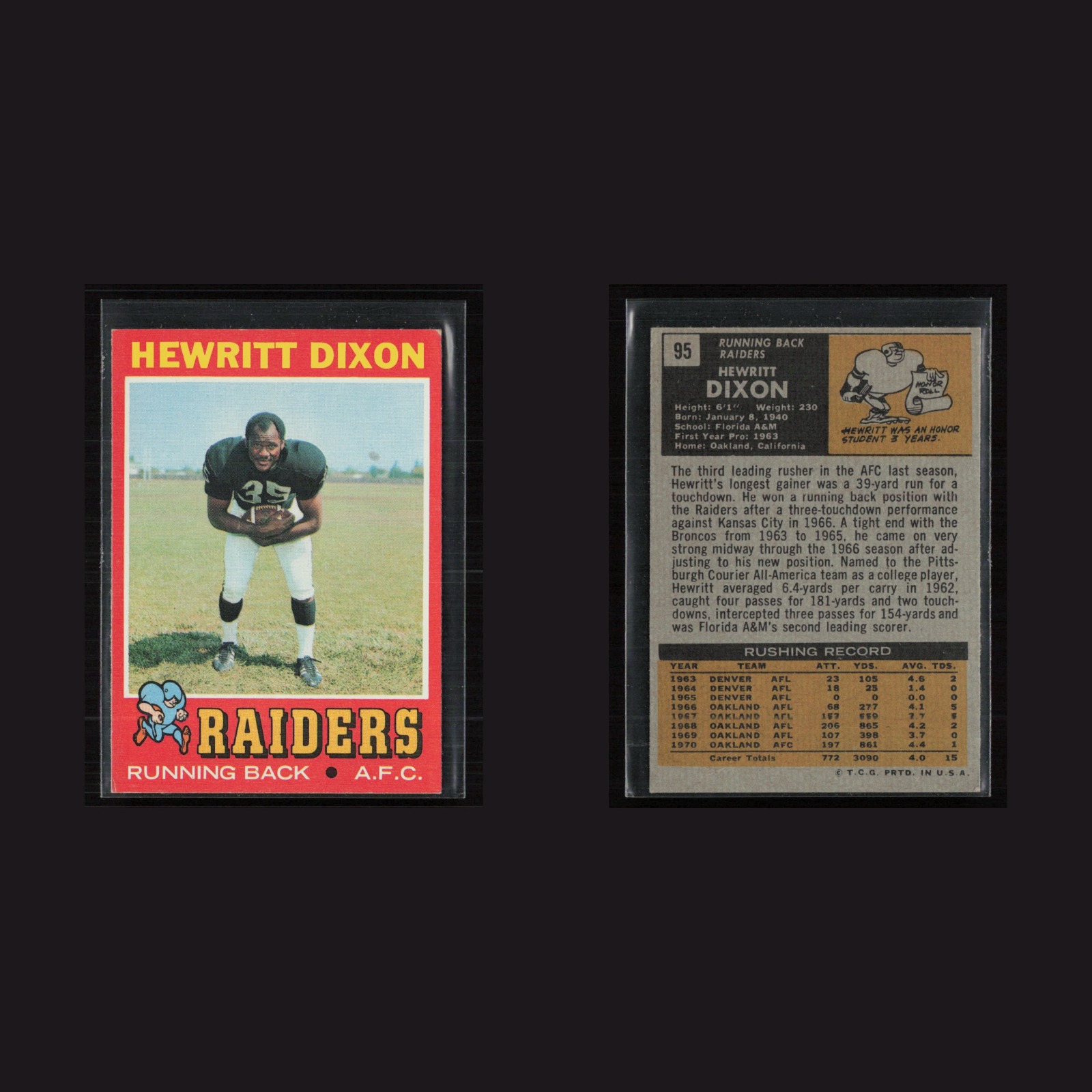 1971 Topps #95 Hewritt Dixon -EX/NM Set Break! front and back scans