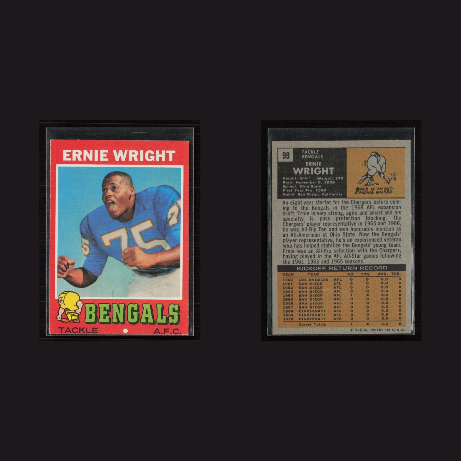 1971 Topps #99 Ernie Wright -EX Set Break! front and back scans