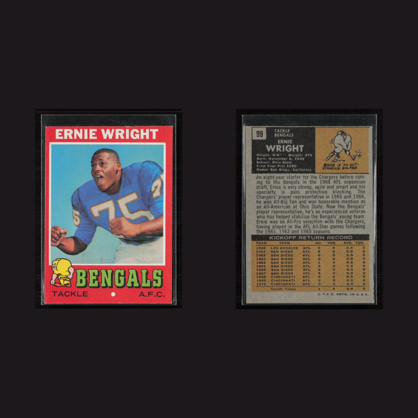 1971 Topps #99 Ernie Wright -EX+ Set Break! front and back scans