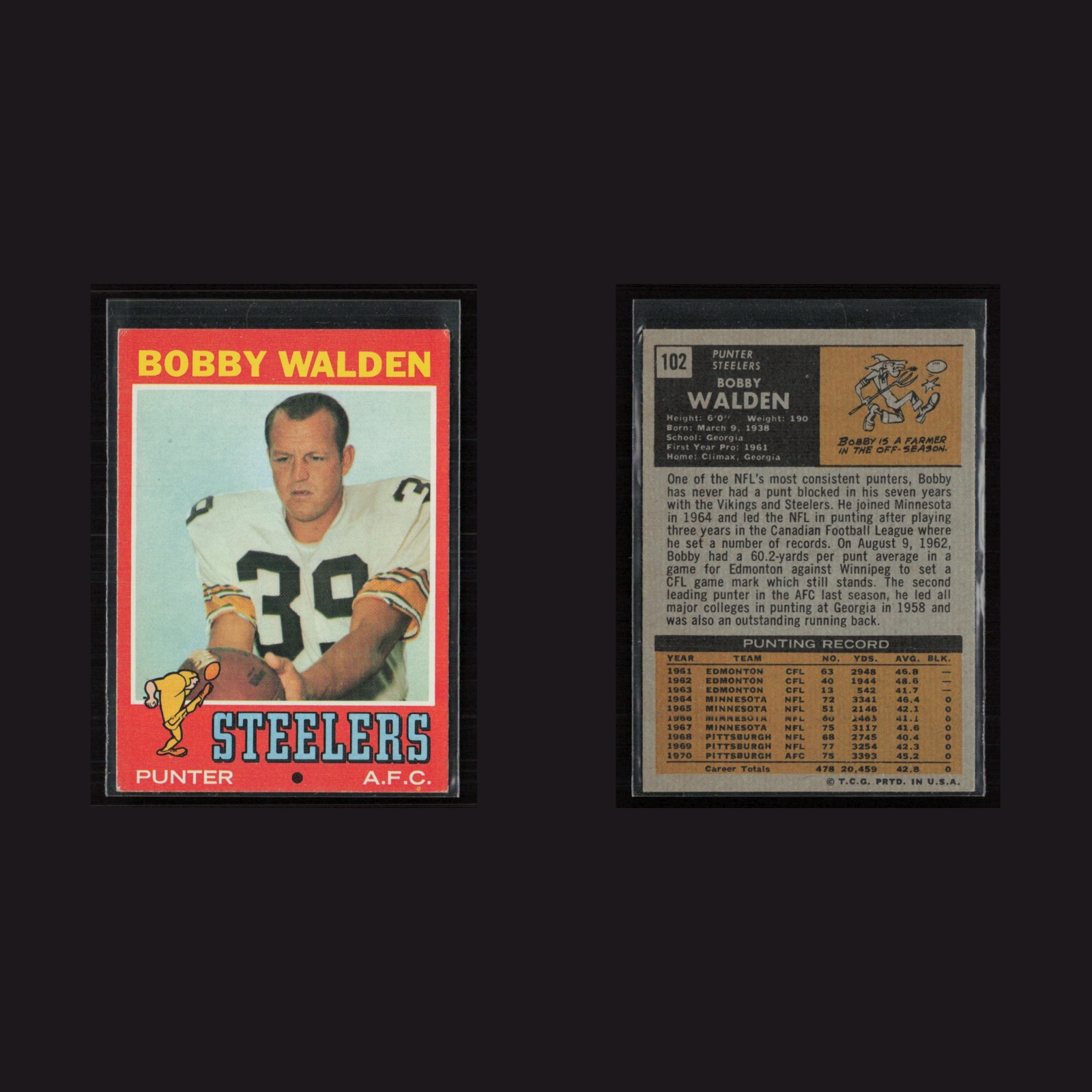 1971 Topps #102 Bobby Walden -EX+ Set Break! front and back scans