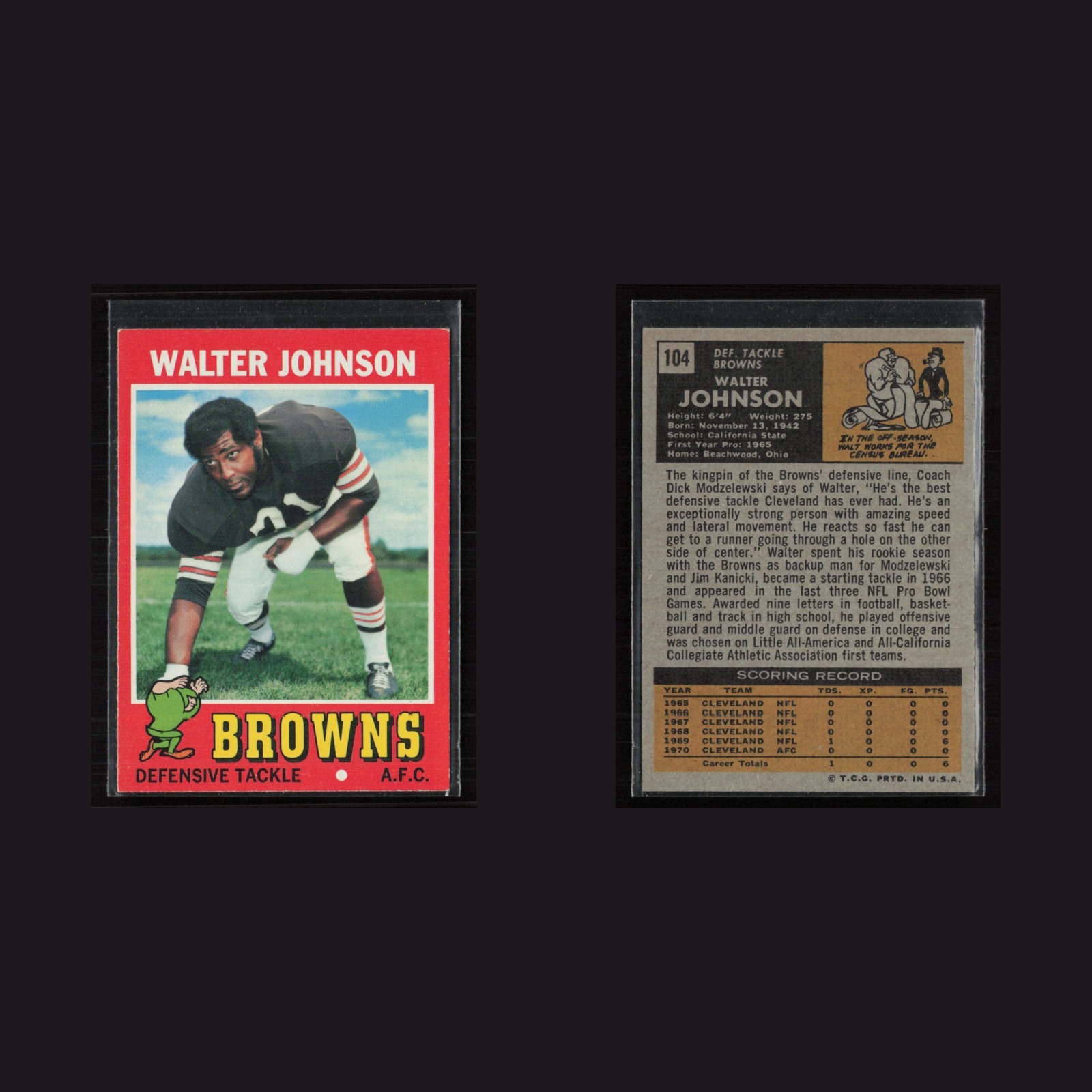 1971 Topps #104 Walter Johnson -EX+ Set Break! front and back scans