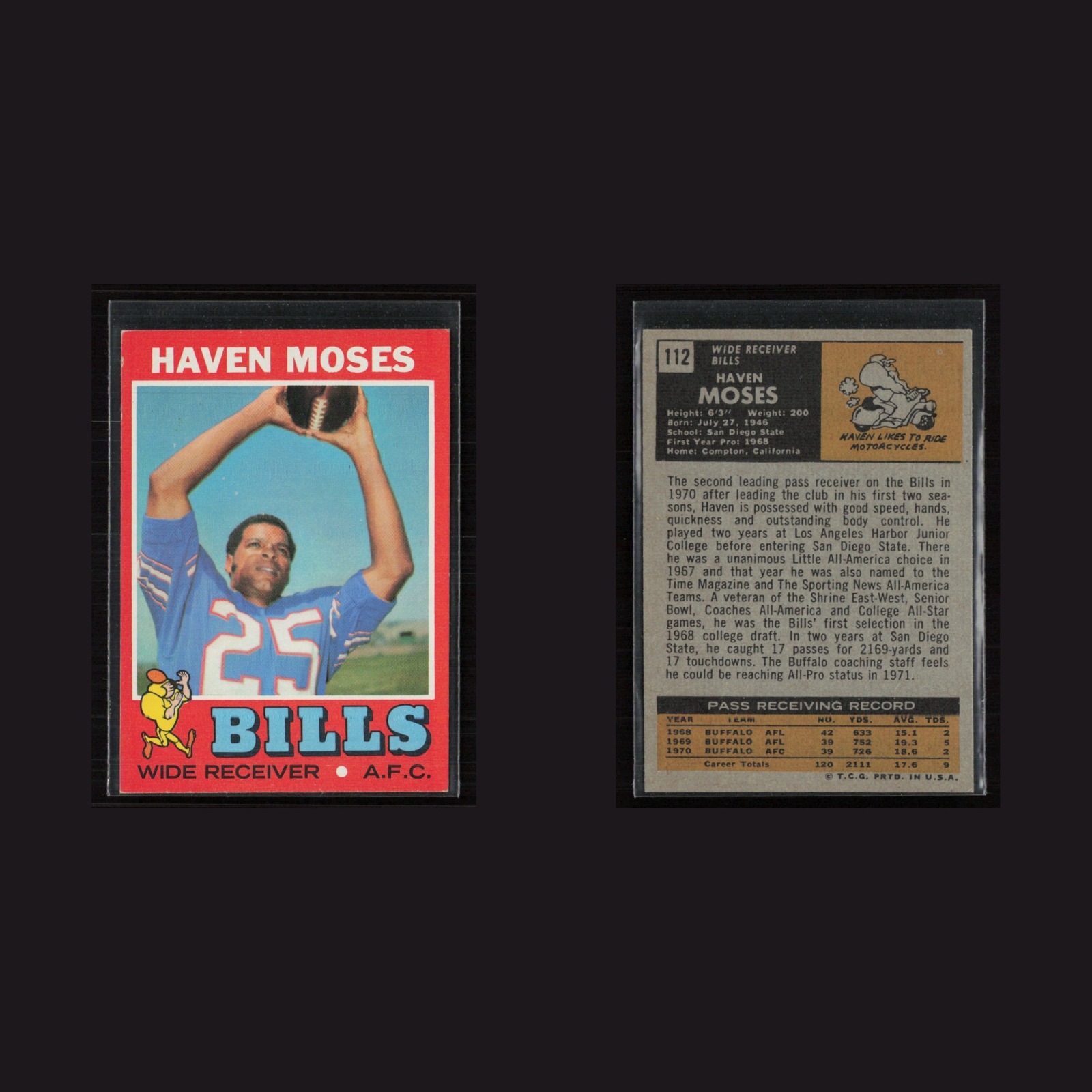 1971 Topps #112 Haven Moses -EX/NM Set Break! front and back scans