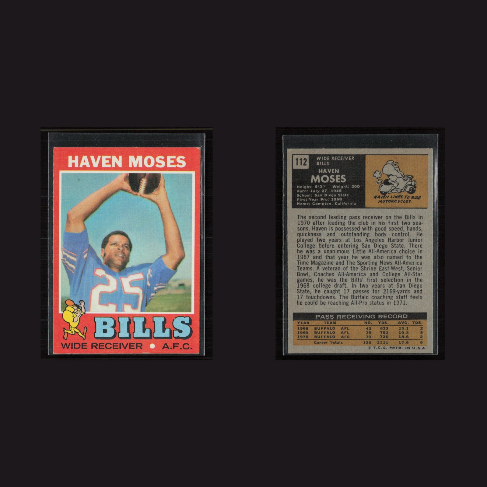 1971 Topps #112 Haven Moses -EX/MT Set Break! front and back scans