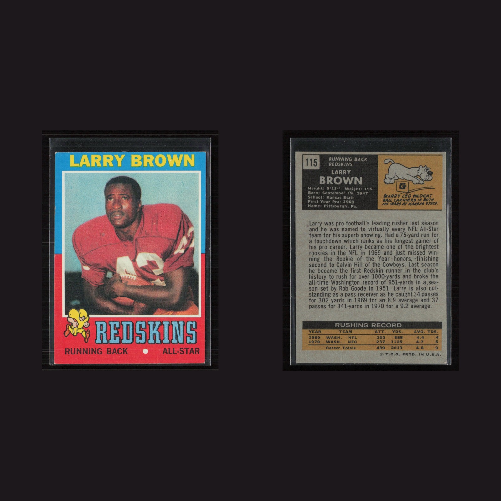 1971 Topps #115 Larry Brown -EX (MC) Set Break! front and back scans