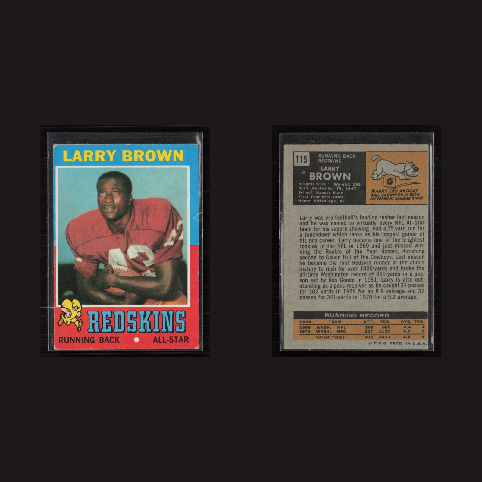 1971 Topps #115 Larry Brown -EX+ Set Break! front and back scans