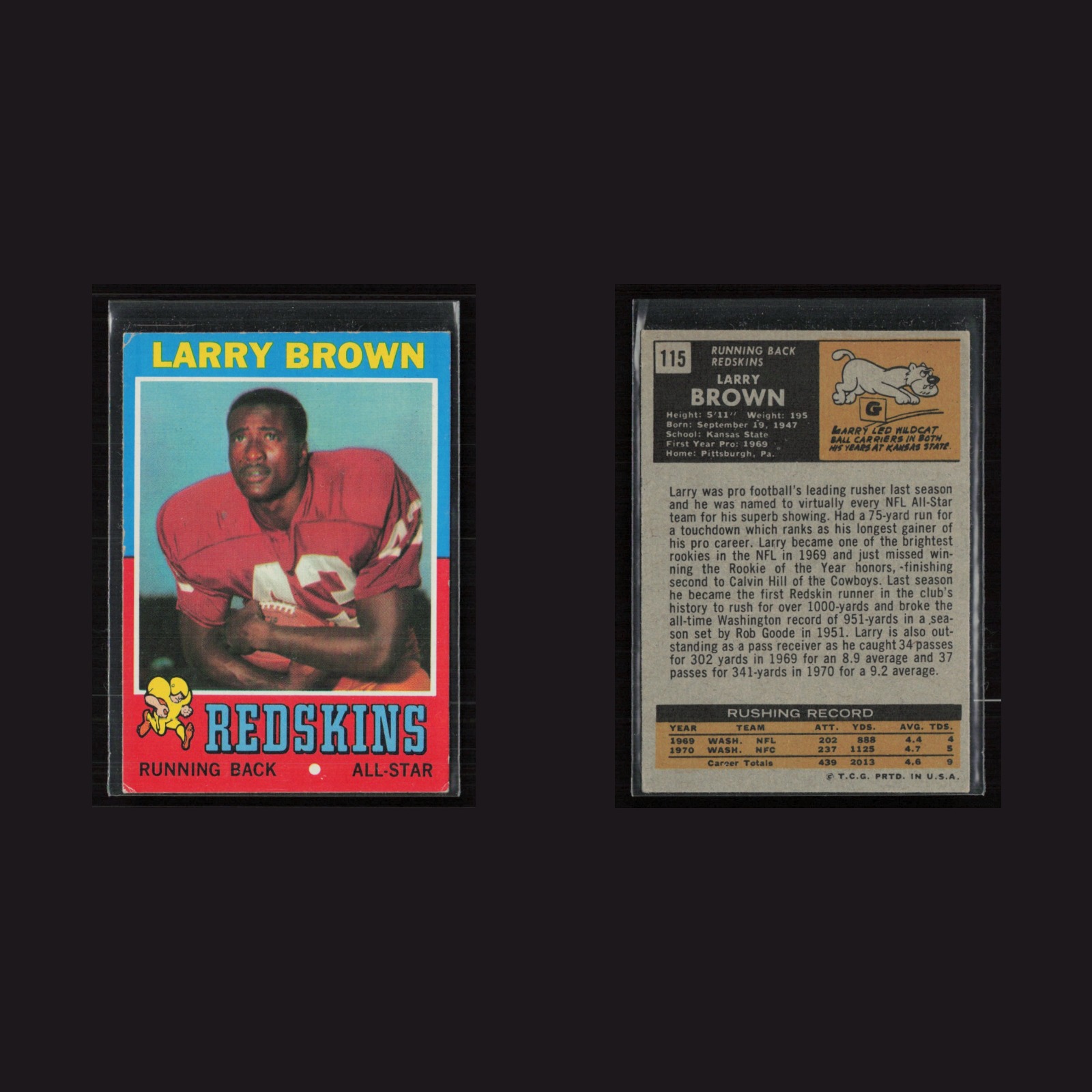 1971 Topps #115 Larry Brown -EX Set Break! front and back scans