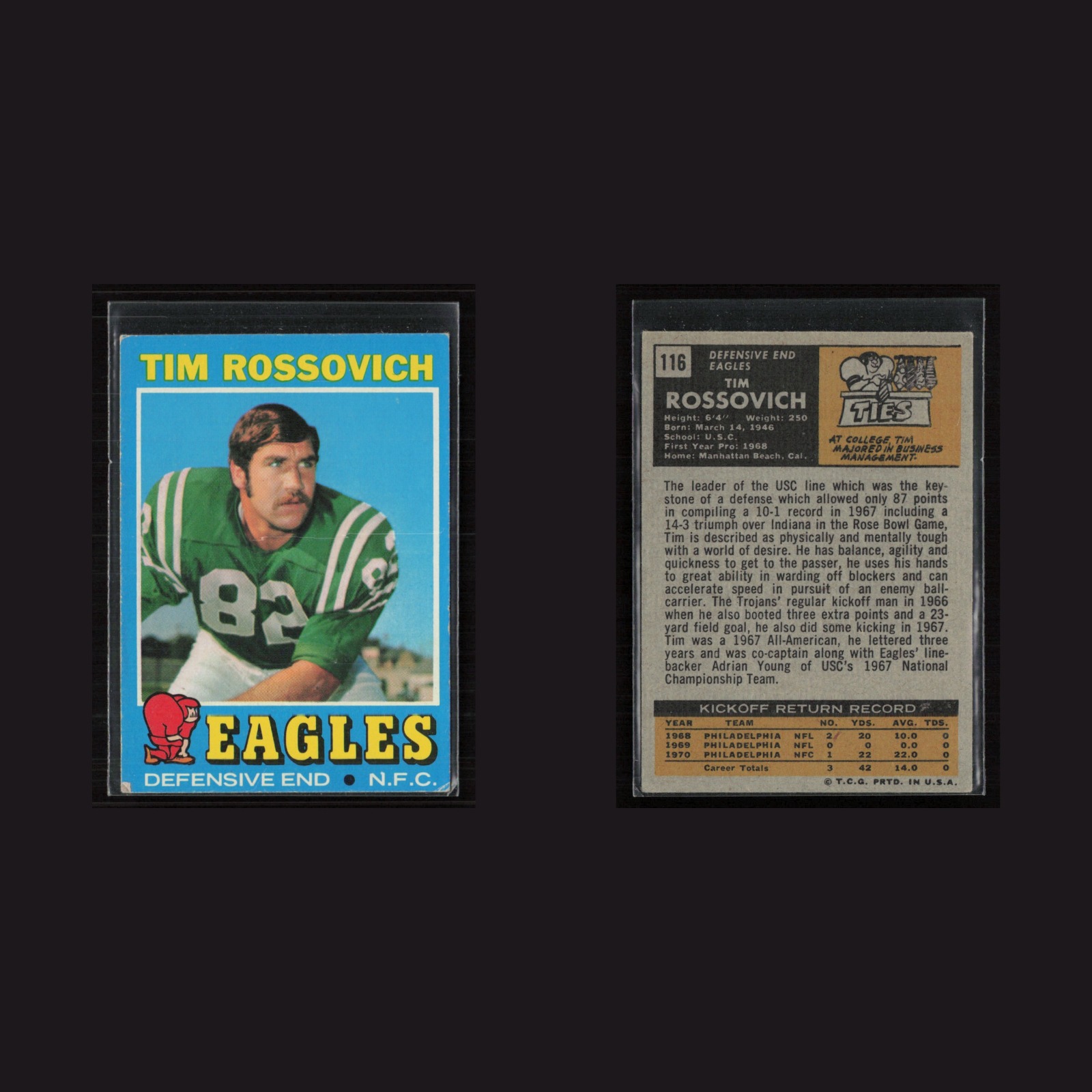 1971 Topps #116 Tim Rossovich -EX+ Set Break! front and back scans