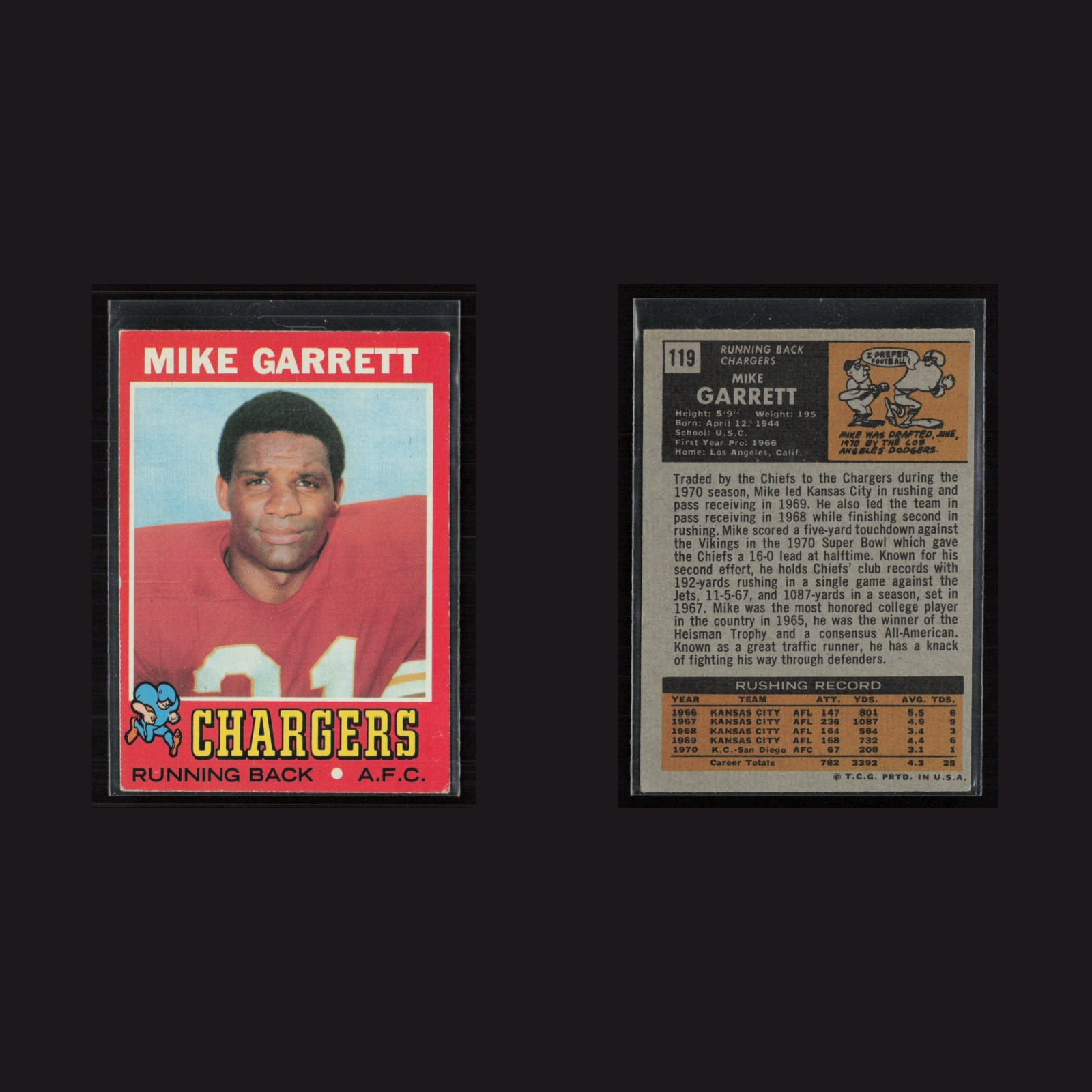1971 Topps #119 Mike Garrett -EX/MT Set Break! front and back scans