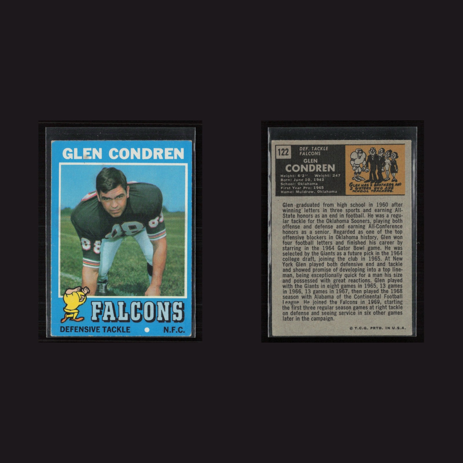 1971 Topps #122 Glen Conderen -EX+ Set Break! front and back scans