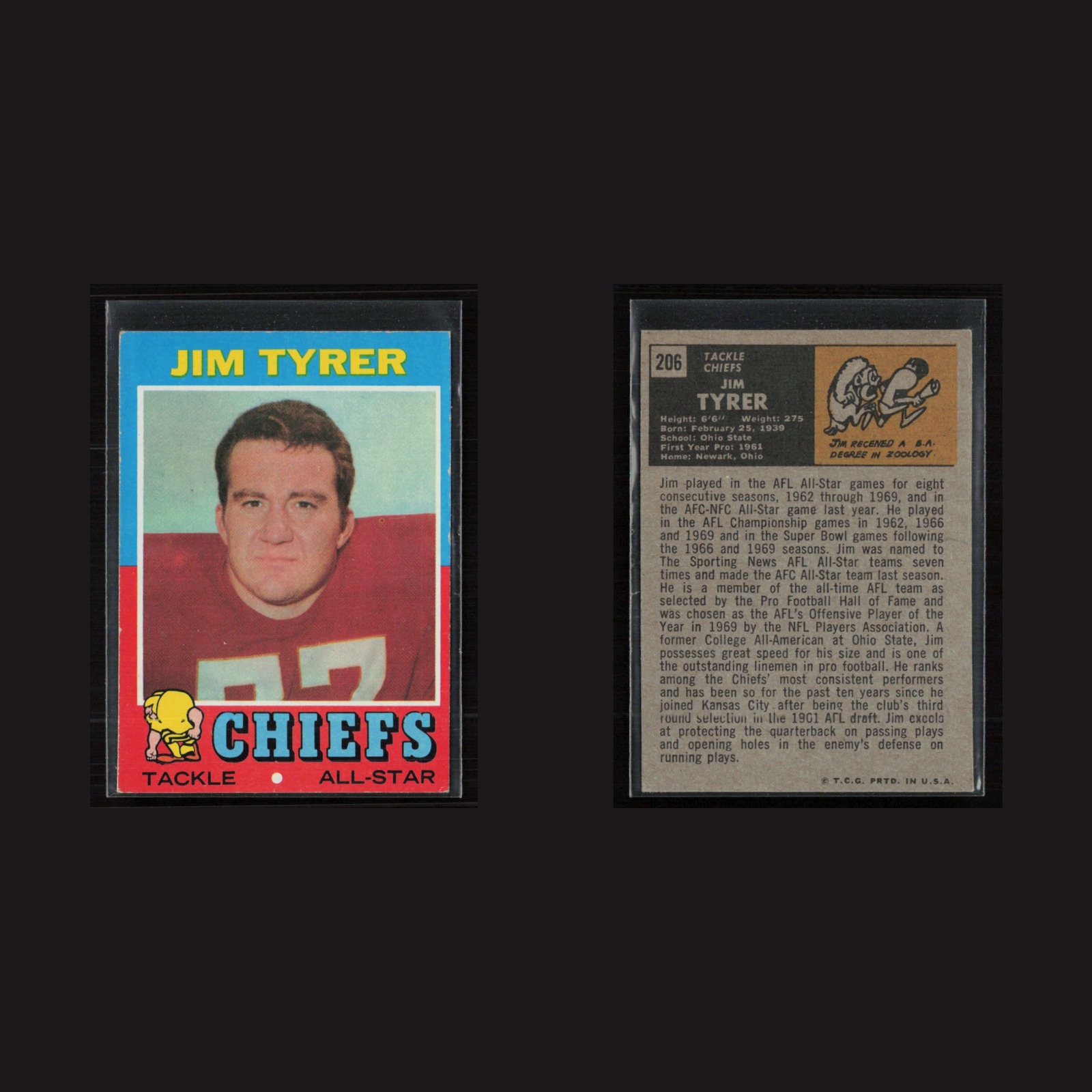 1971 Topps #206 Jim Tyrer -EX+ Set Break! front and back scans