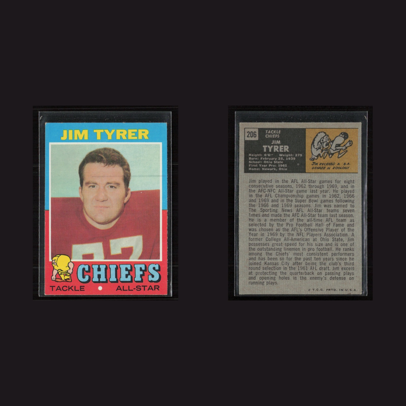 1971 Topps #206 Jim Tyrer -EX (MC) Set Break! front and back scans