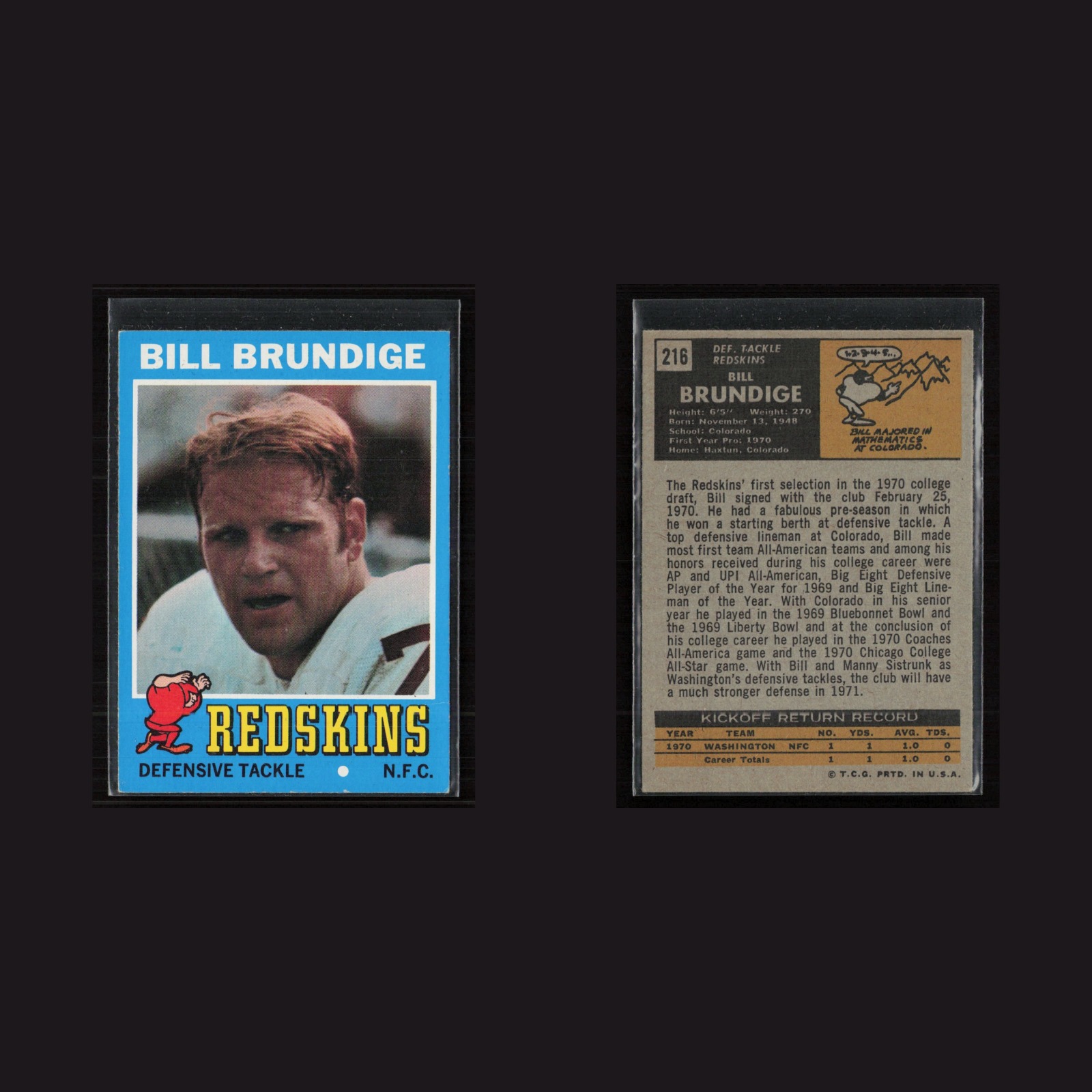 1971 Topps #216 Bill Brundige -EX+ Set Break! front and back scans