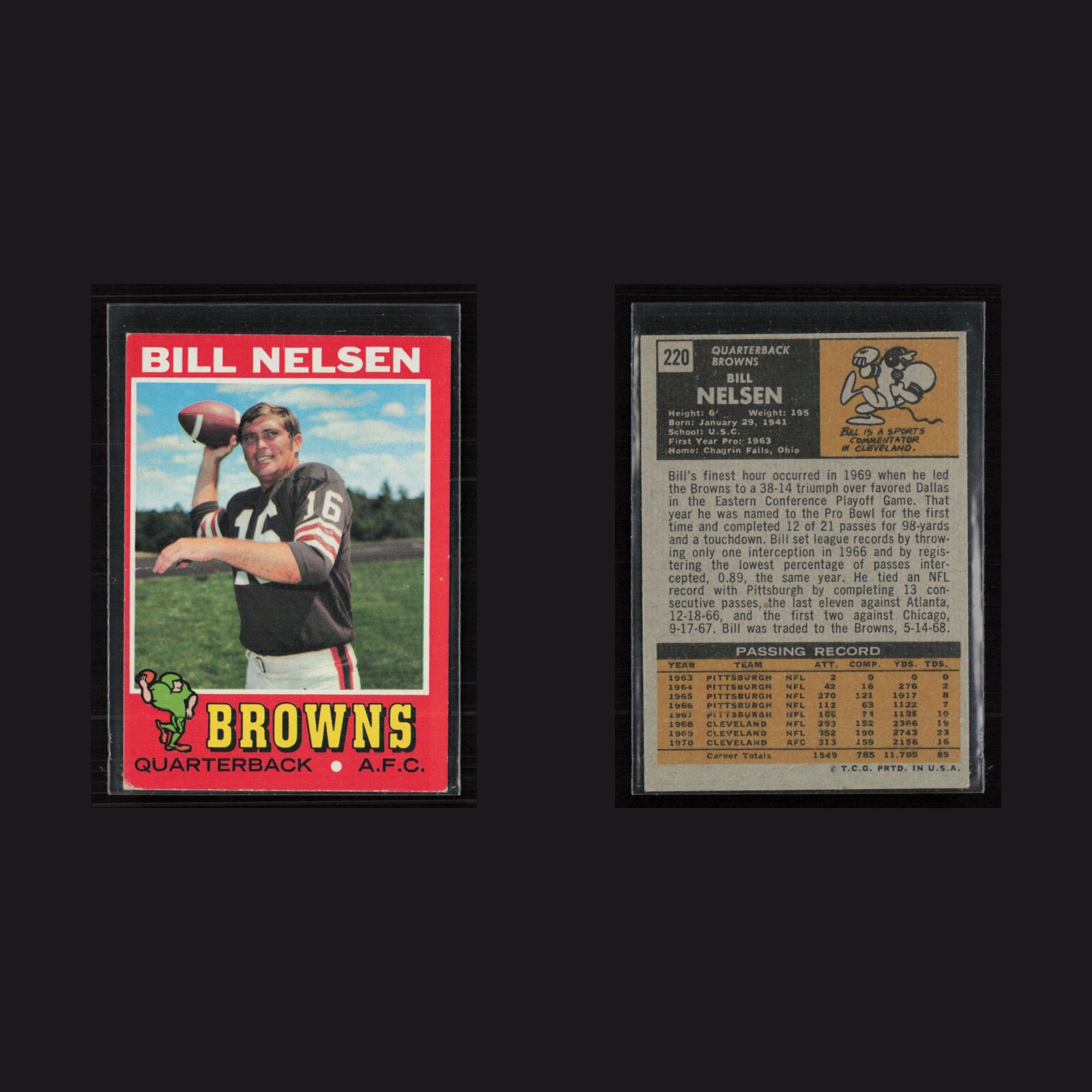 1971 Topps #220 Bill Nelsen -EX Set Break! front and back scans