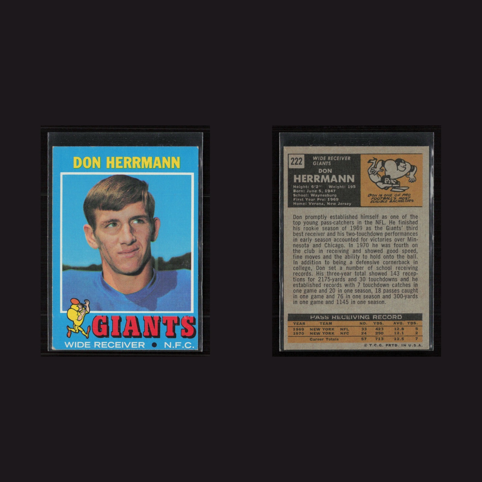1971 Topps #222 Don Herrmann -EX Set Break! front and back scans