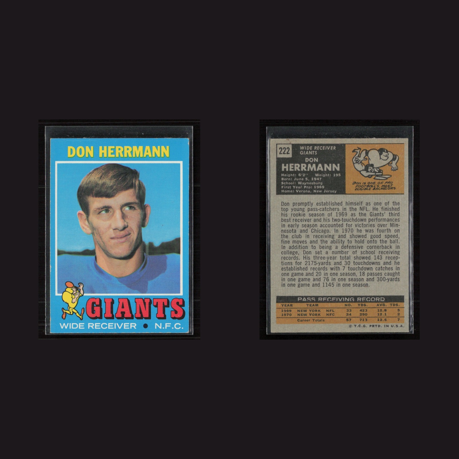 1971 Topps #222 Don Herrmann -EX/MT Set Break! front and back scans