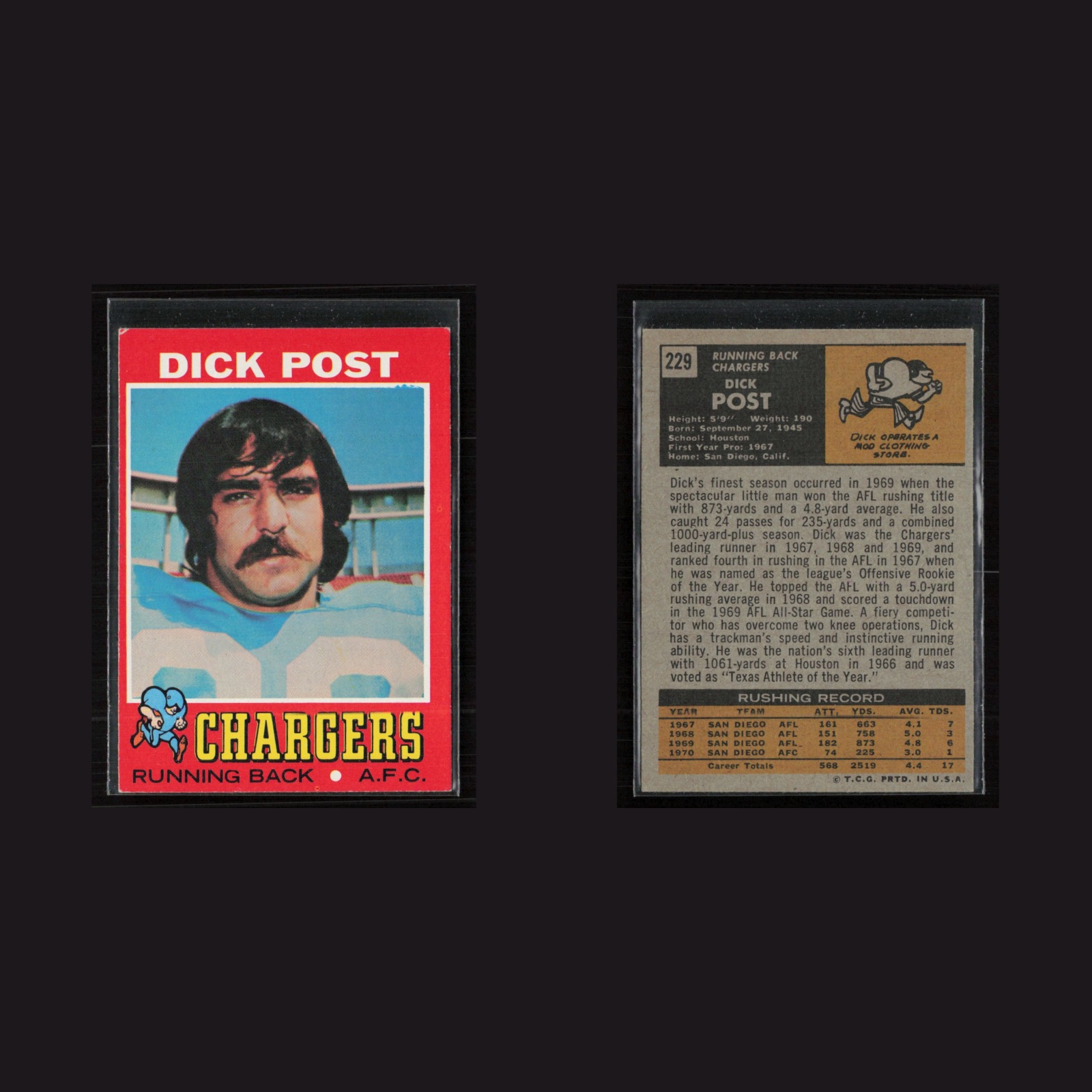 1971 Topps #229 Dick Post -EX Set Break! front and back scans