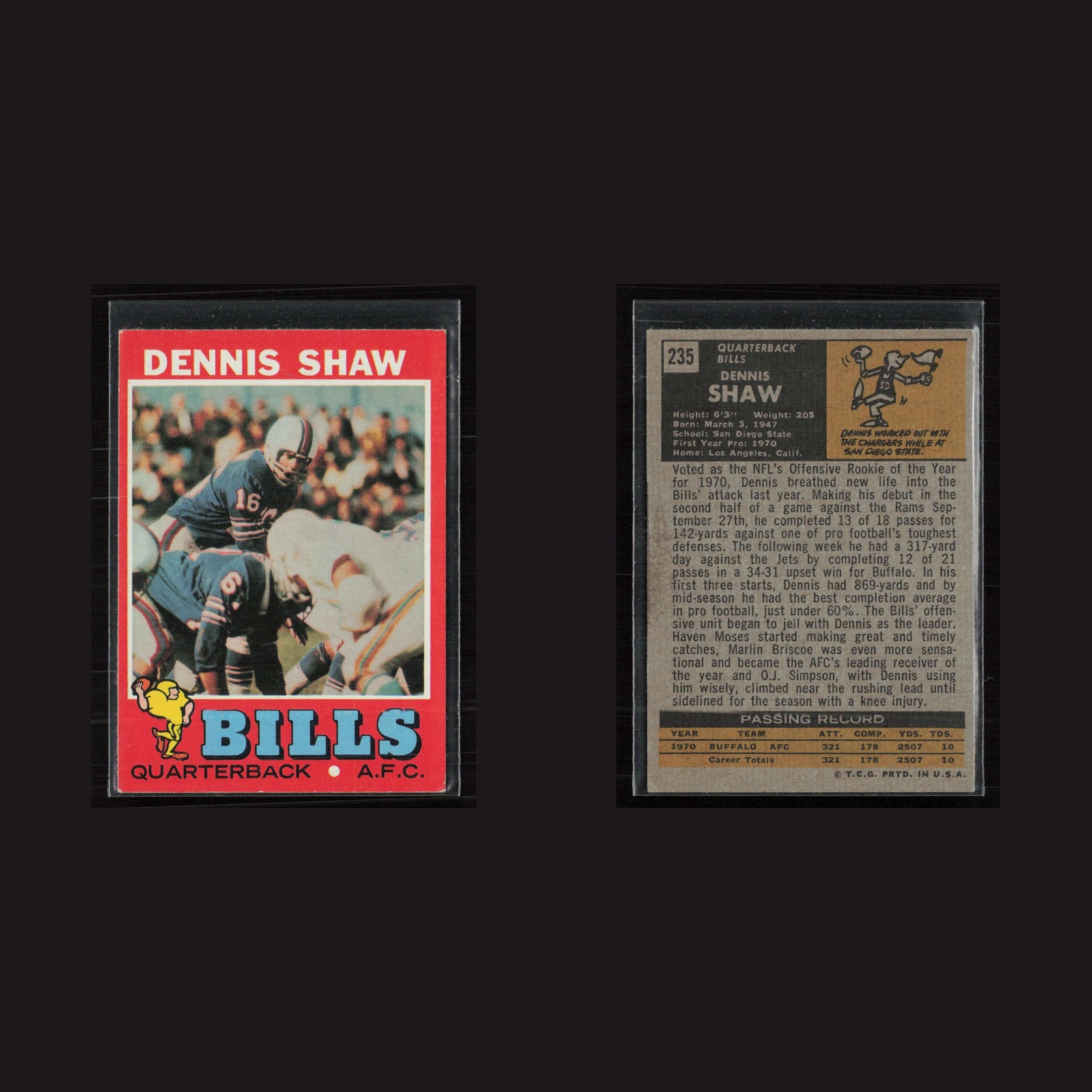 1971 Topps #235 Dennis Shaw -EX/MT Set Break! front and back scans