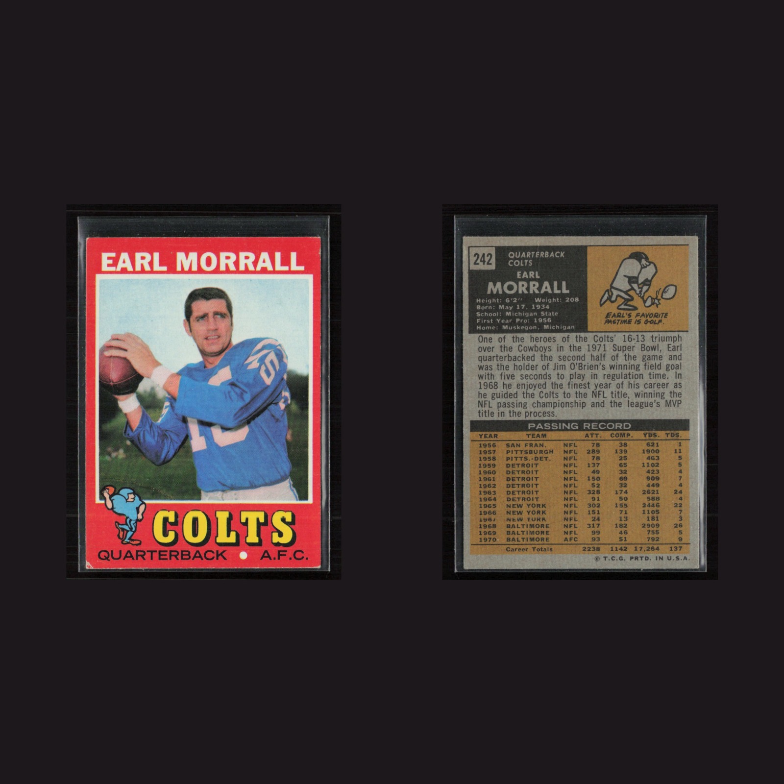 1971 Topps #242 Earl Morrall -EX+ Set Break! front and back scans